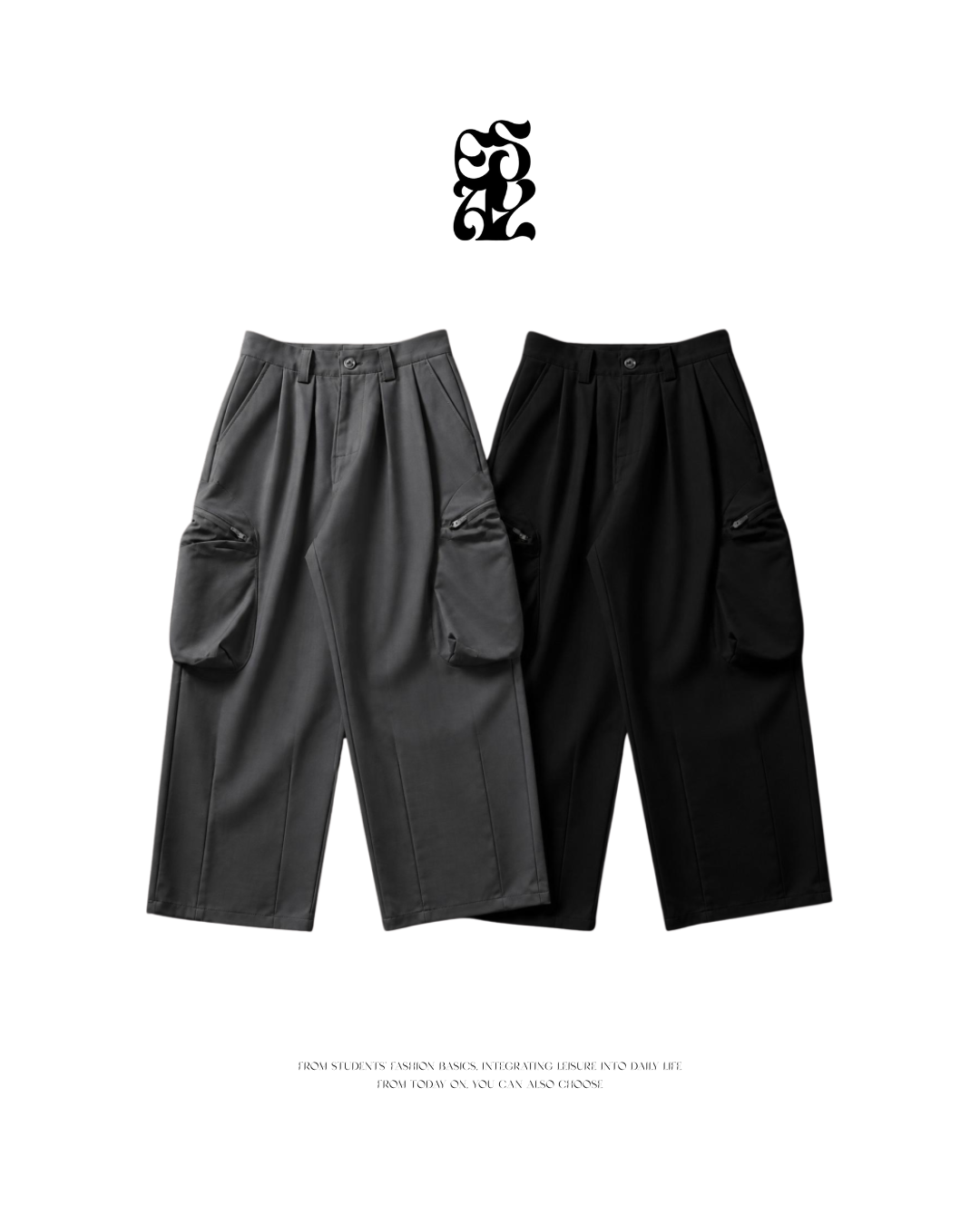 打褶側口袋西裝褲