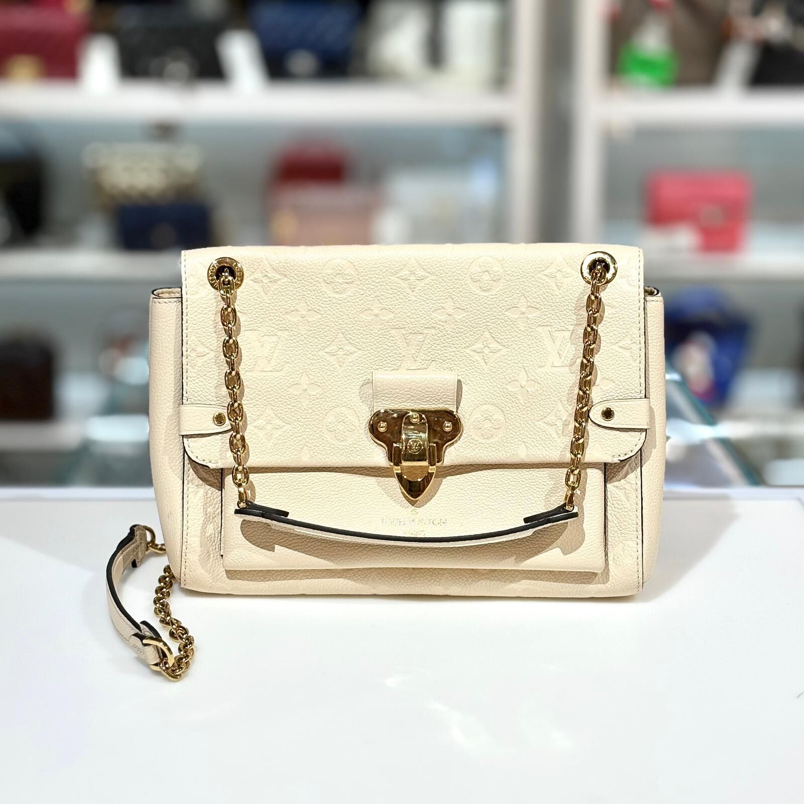 98%NEW二手LV單肩斜背包, M44523 VAVIN PM 米白色壓花牛皮 #香榭站正品