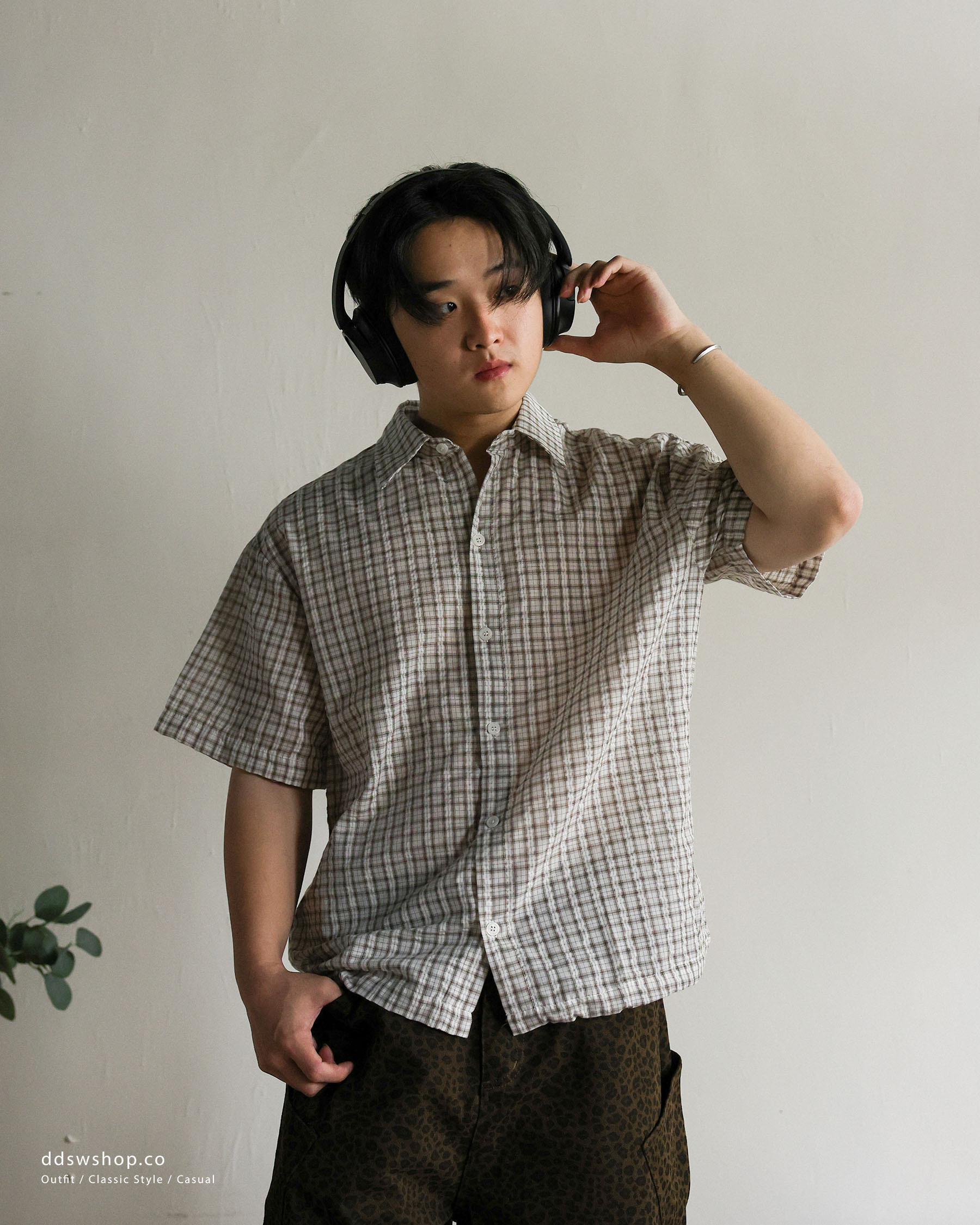 抽繩格紋襯衫 Drawstring Plaid Shirt ST-014