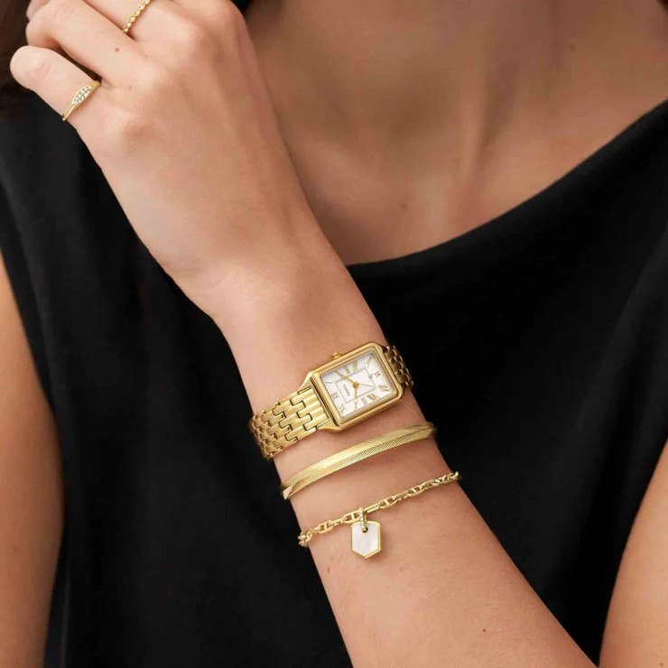 【FOSSIL】簡約羅馬字 金色 日期 不鏽鋼 石英 女生 手錶 ES5220