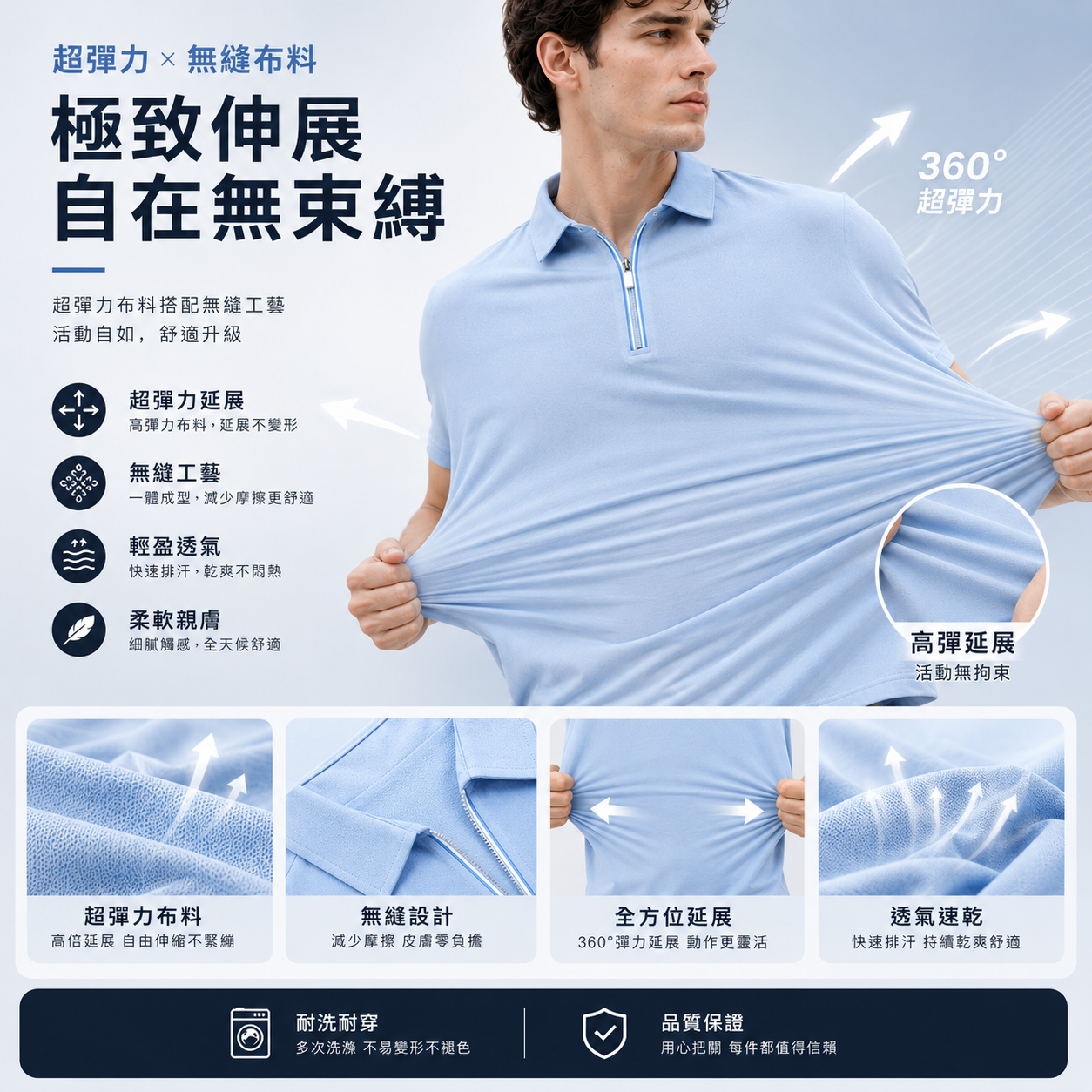 MNDK莫納帝克｜客製化團體服｜專業運動服｜公司制服｜台中-POLO-RE24-超彈涼爽反光拉鍊POLO 6色