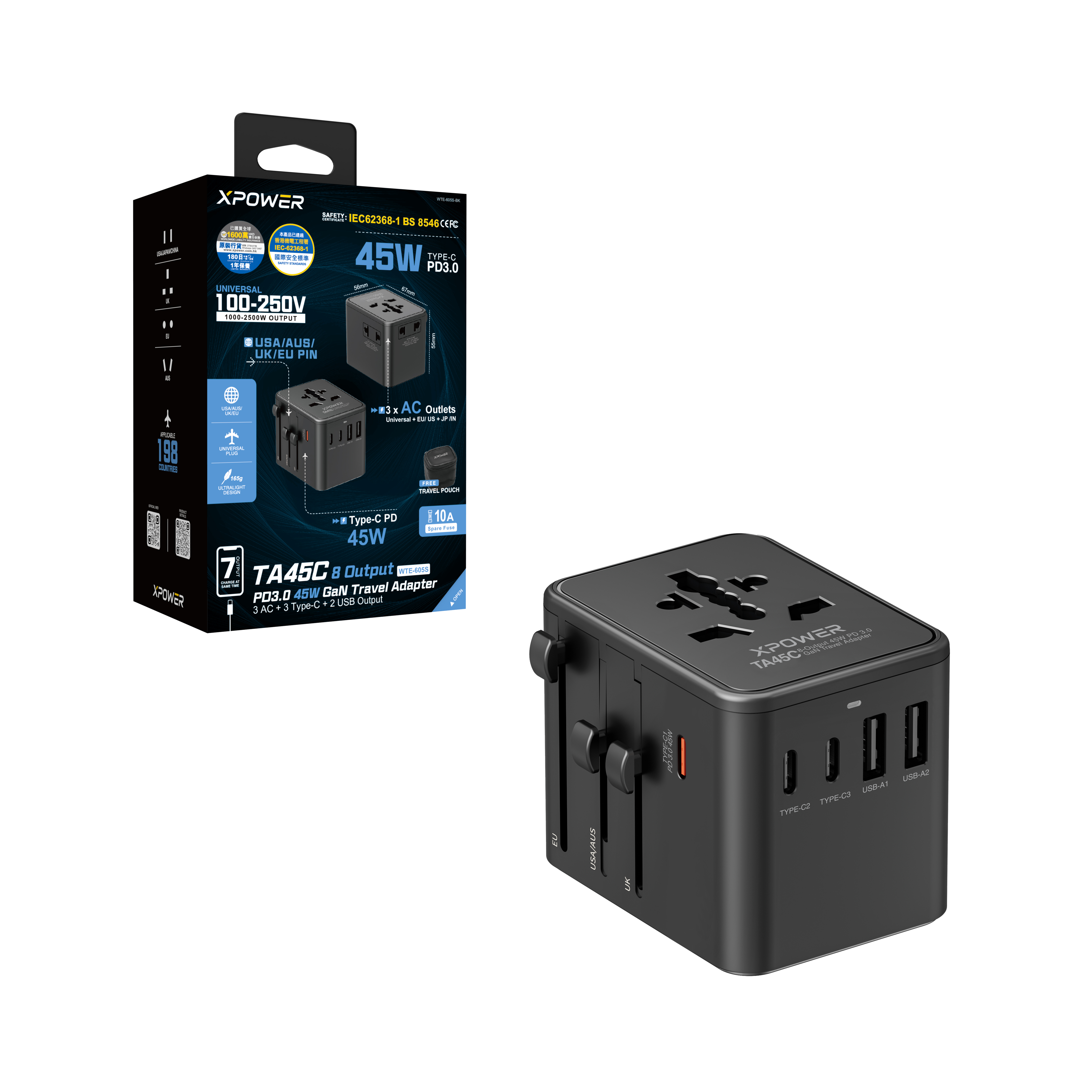 (預售產品)XPower 第三代 TA45C 8輸出PD3.0 45W GaN旅行充電器
