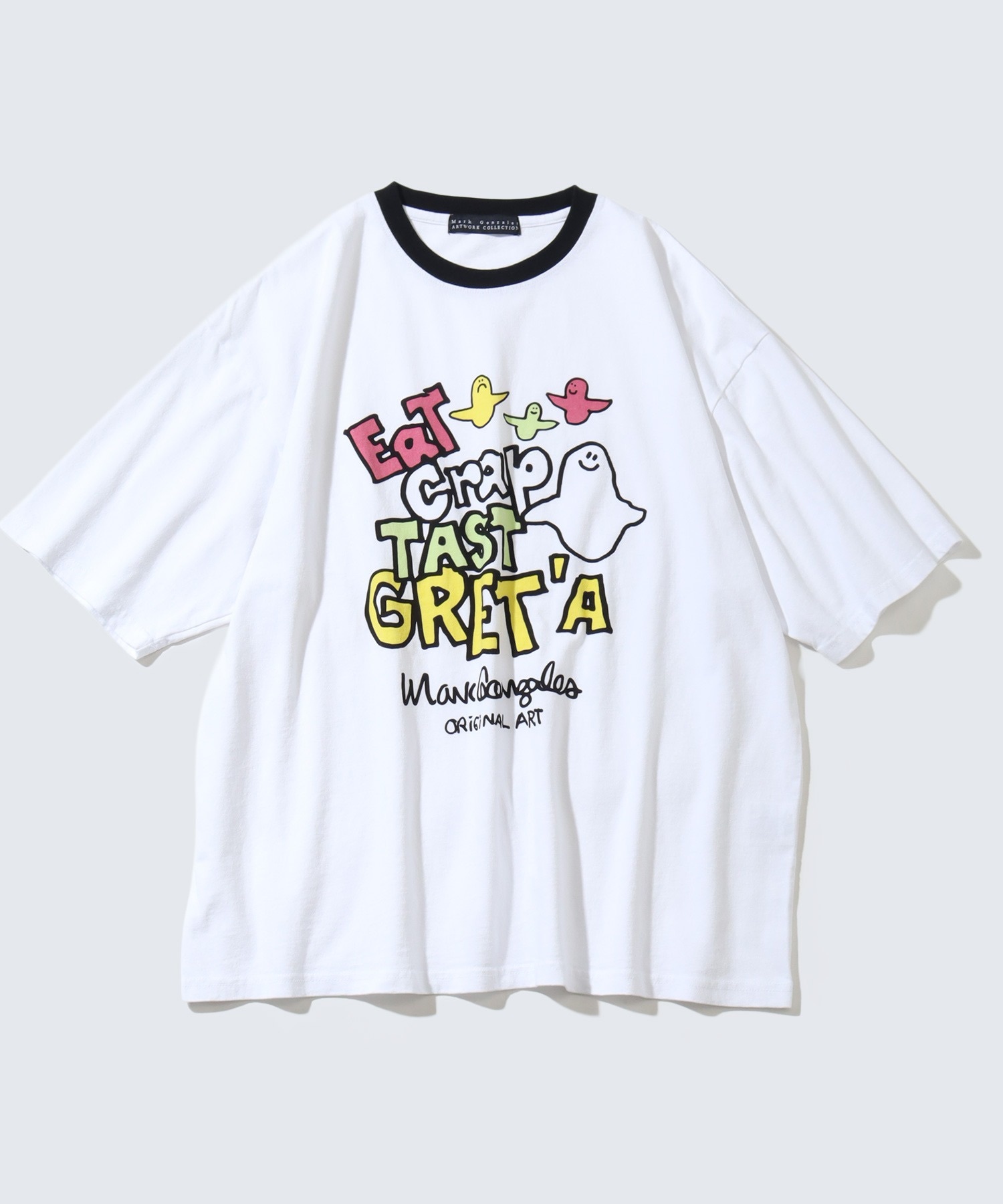 #現貨 Mark Gonzales 經典藝術插畫 復古撞色滾邊 寬鬆短踢 白色
