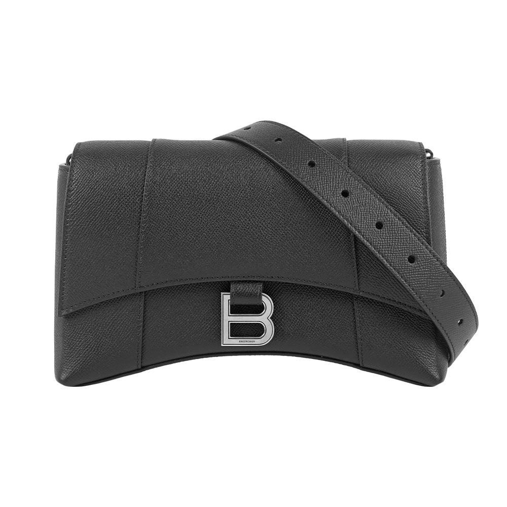 【Balenciaga】Downtown XS 粒紋牛皮翻蓋斜背包(黑色)