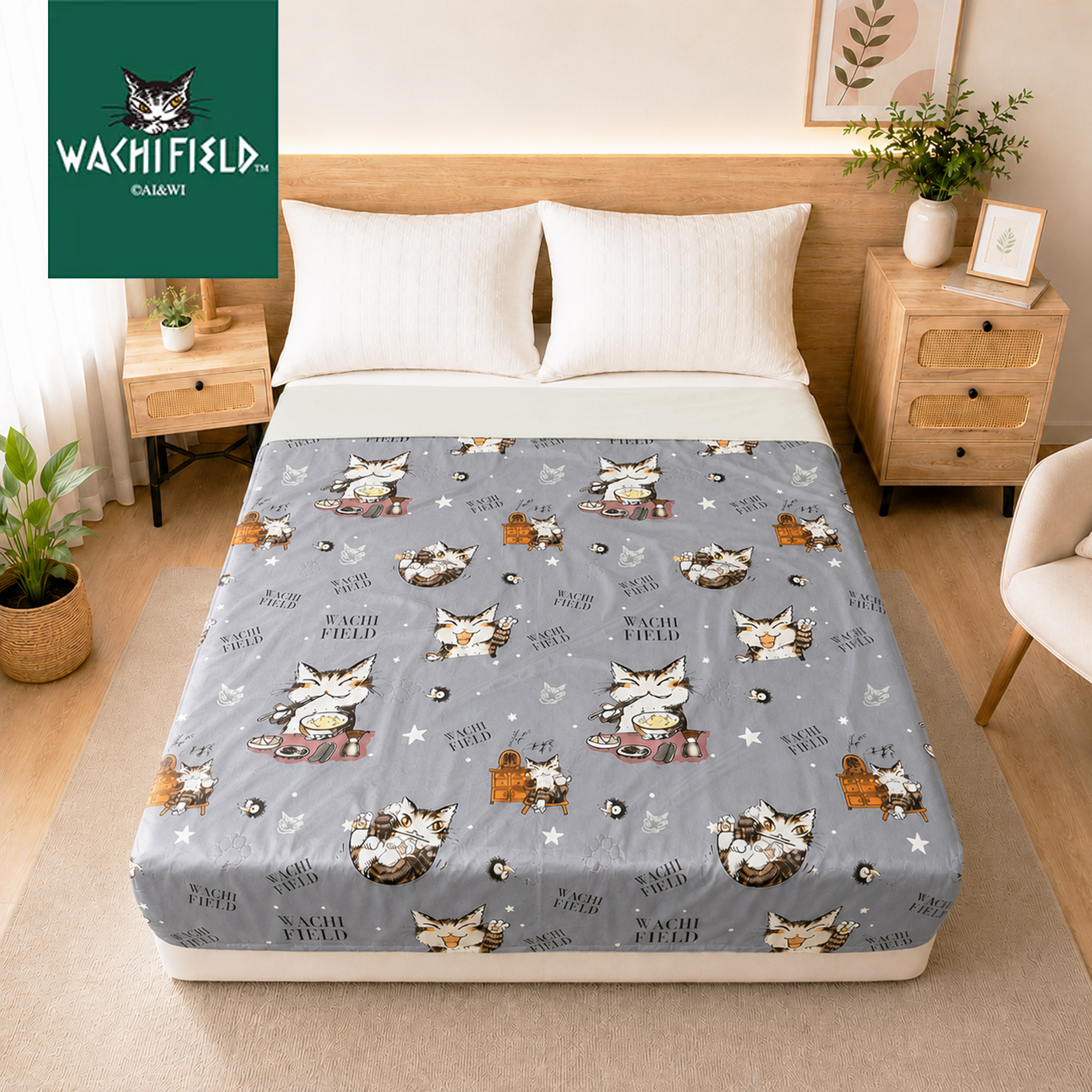 【新品】【Wachifield 正版】達洋貓涼感被 150x200cm｜瓦奇菲爾德「幸福時光-灰」天絲針織速涼夏被 (88%涼感纖維、貓掌衍縫、可機洗)