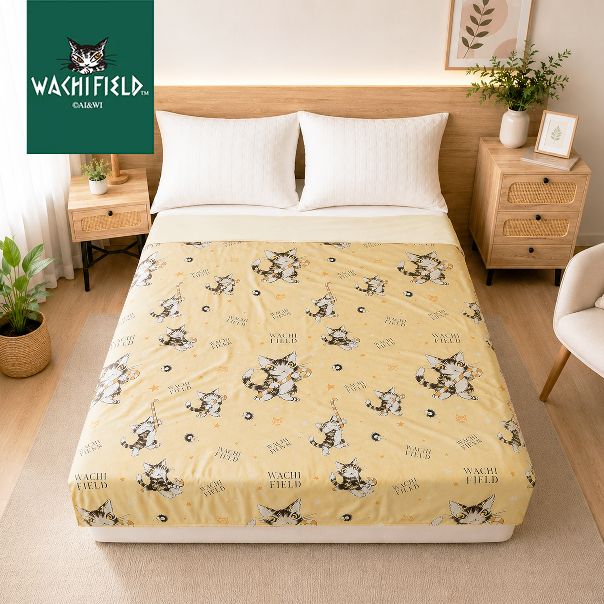 【新品】【Wachifield 正版】達洋貓涼感被 150x200cm｜瓦奇菲爾德「拐杖糖-黃」天絲針織速涼夏被 (88%涼感纖維、貓掌衍縫、可機洗)