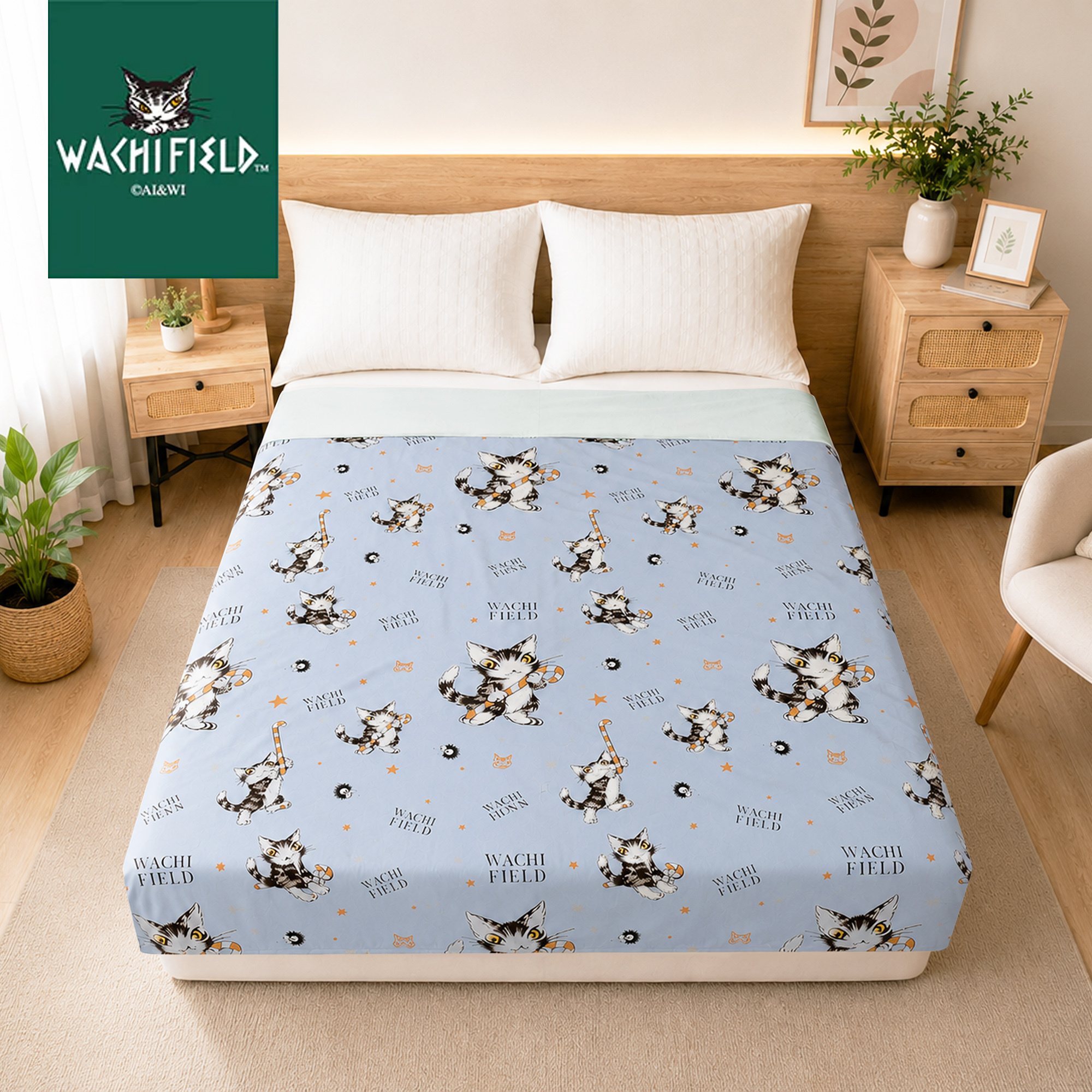 【新品】【Wachifield 正版】達洋貓涼感被 150x200cm｜瓦奇菲爾德「拐杖糖-藍」天絲針織速涼夏被 (88%涼感纖維、貓掌衍縫、可機洗)
