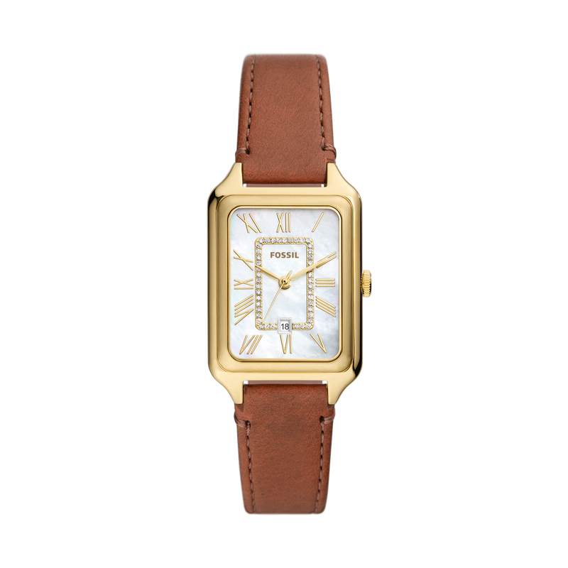 【FOSSIL】簡約羅馬字 日期 不鏽鋼 石英 女生  棕皮帶 手錶 ES5307