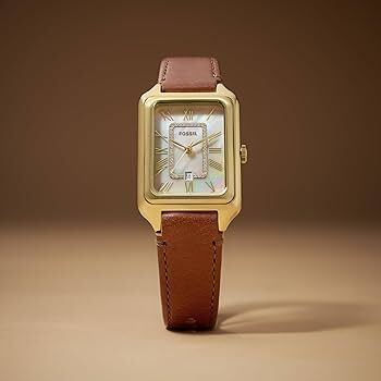 【FOSSIL】簡約羅馬字 日期 不鏽鋼 石英 女生  棕皮帶 手錶 ES5307