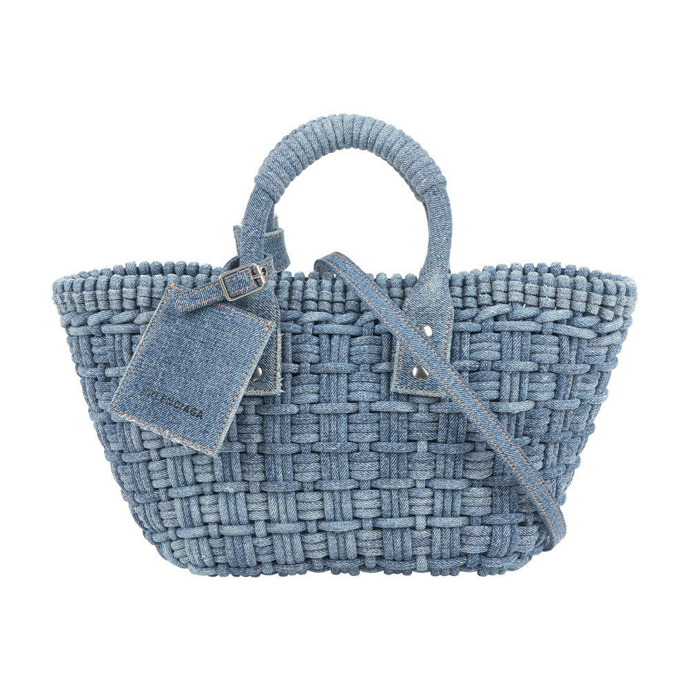 【Balenciaga】Bistro XS 牛仔編織手提包/斜背包/菜籃子(牛仔藍)