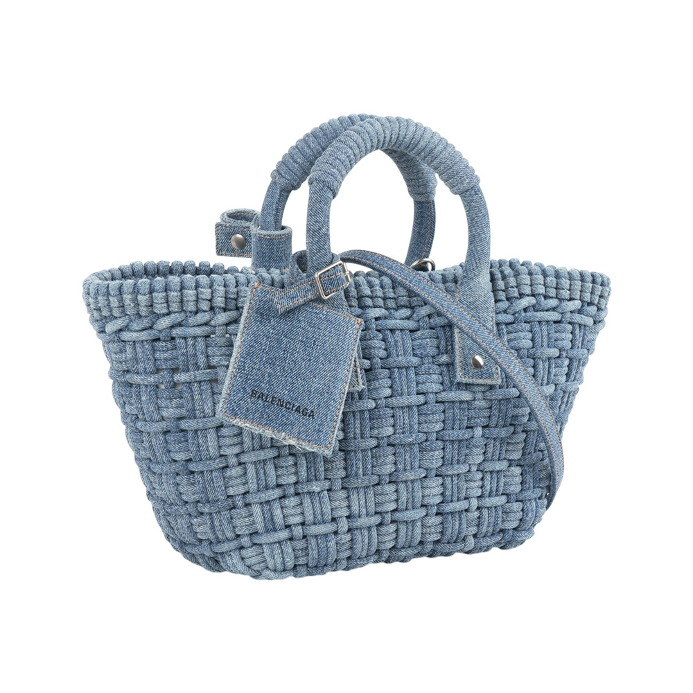 【Balenciaga】Bistro XS 牛仔編織手提包/斜背包/菜籃子(牛仔藍)