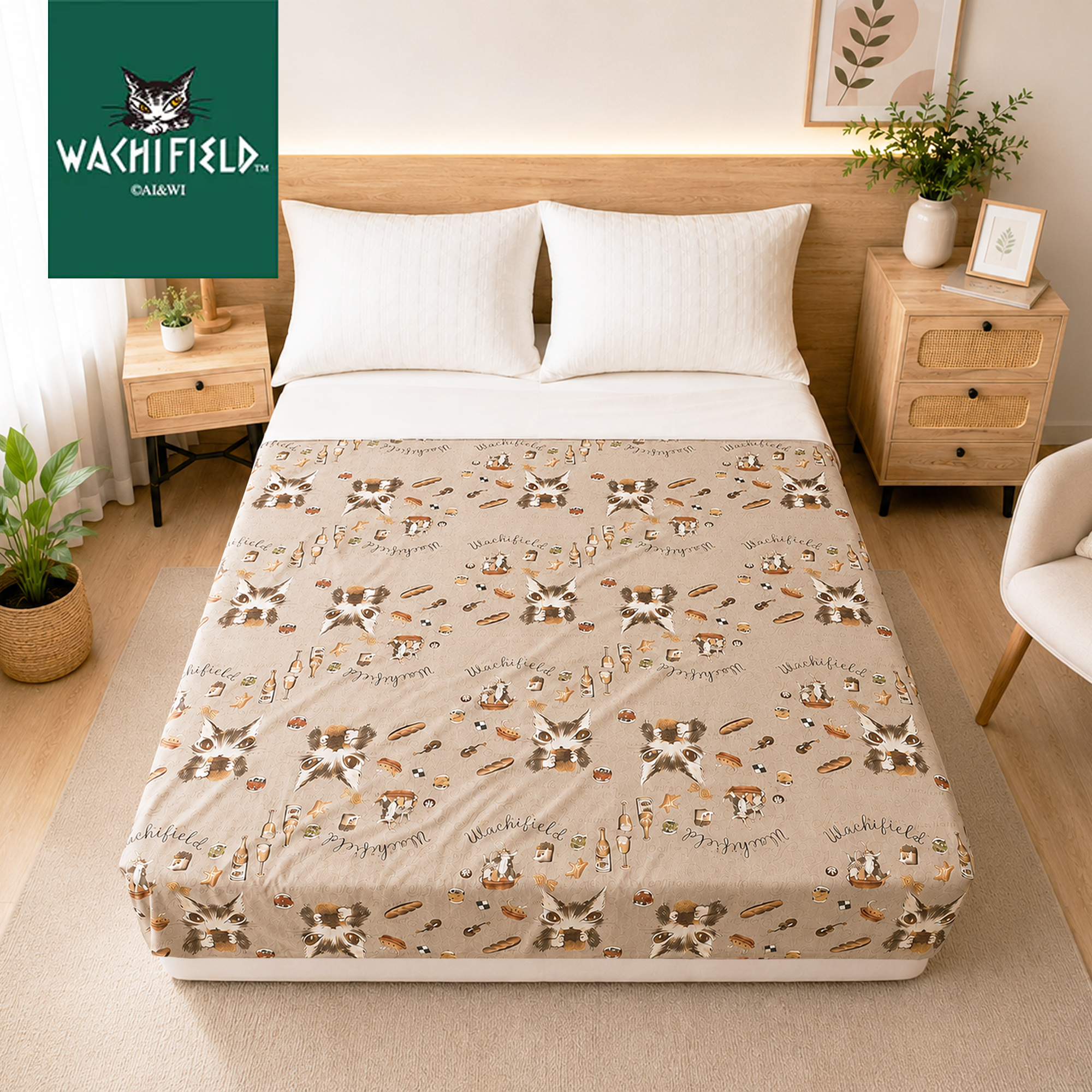 【新品】【Wachifield 正版】達洋貓涼感被 150x200cm｜瓦奇菲爾德「烘焙時間-棕」天絲針織速涼夏被 (88%涼感纖維、貓掌衍縫、可機洗)
