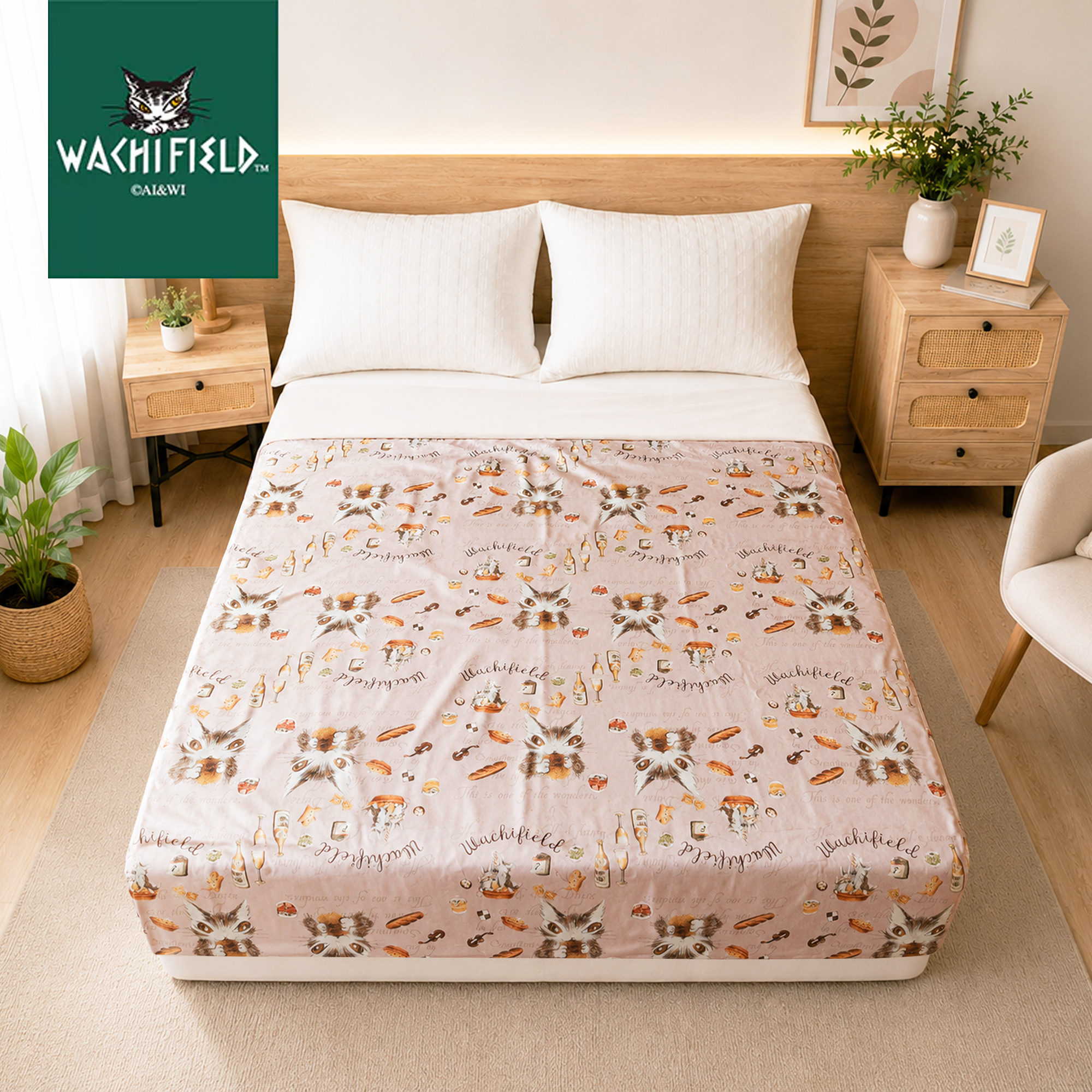 【新品】【Wachifield 正版】達洋貓涼感被 150x200cm｜瓦奇菲爾德「烘焙時間-粉」天絲針織速涼夏被 (88%涼感纖維、貓掌衍縫、可機洗)