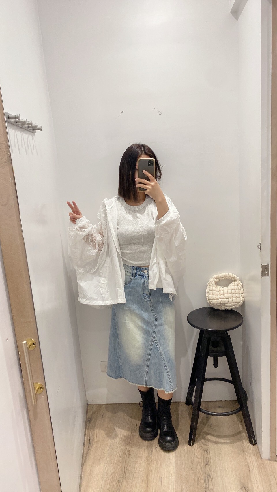 下抽鬚牛仔五分裙