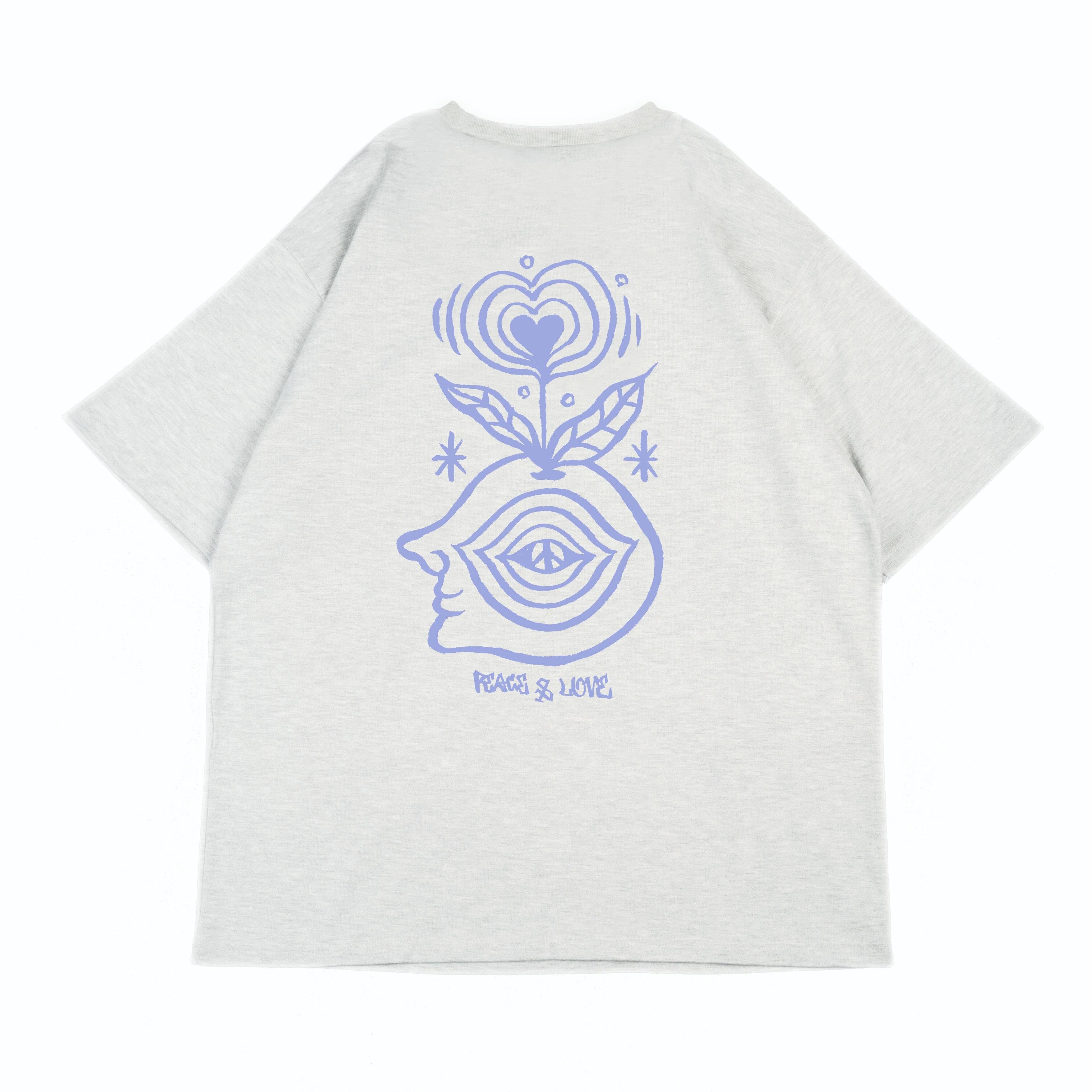 SIGHT Clothing - Peace & Love 原創手繪Boxy Cut 機能彈性短Tee - 麻灰