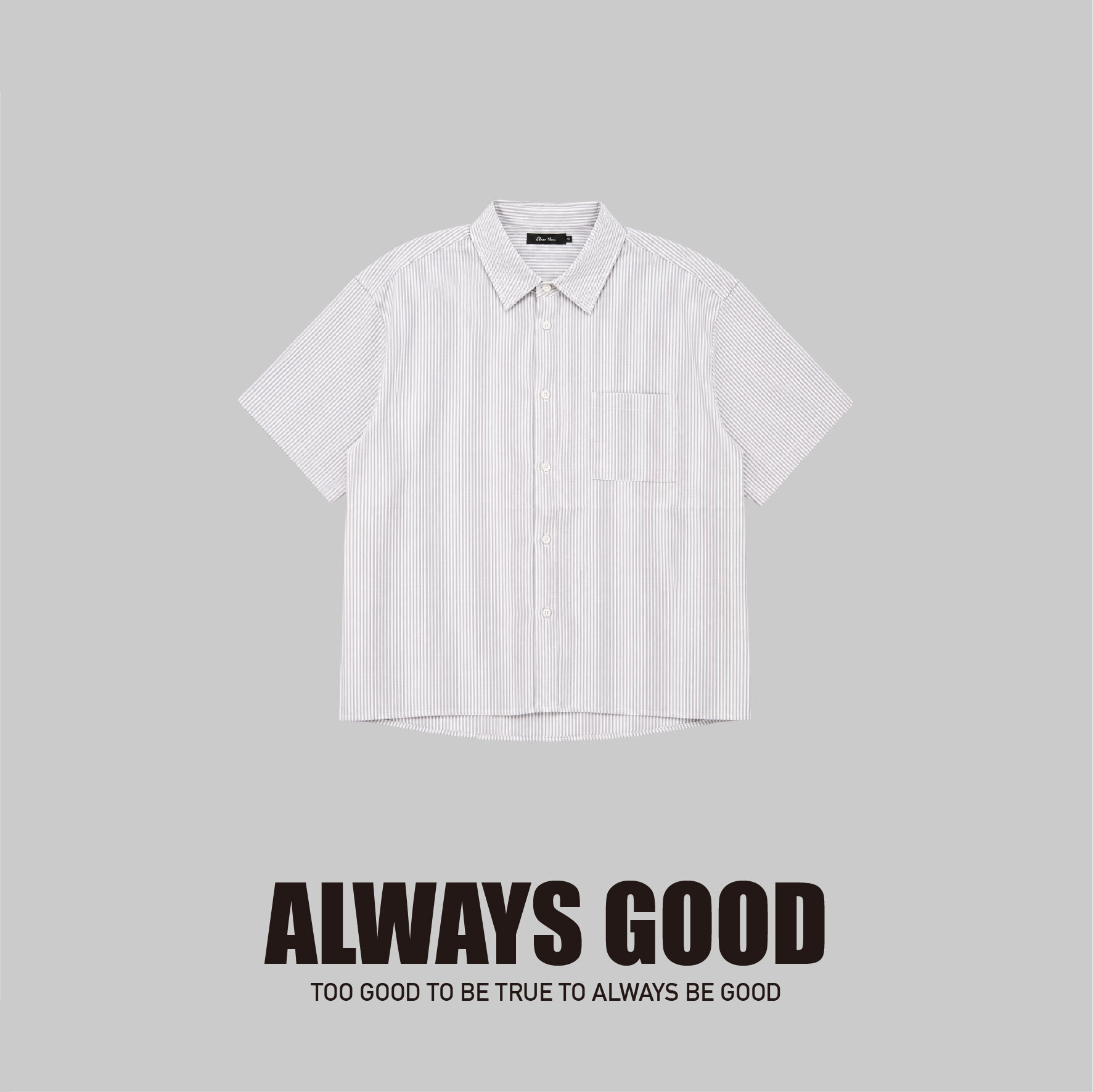 『Always_Good』造型口袋 直條紋 短版 短袖襯衫