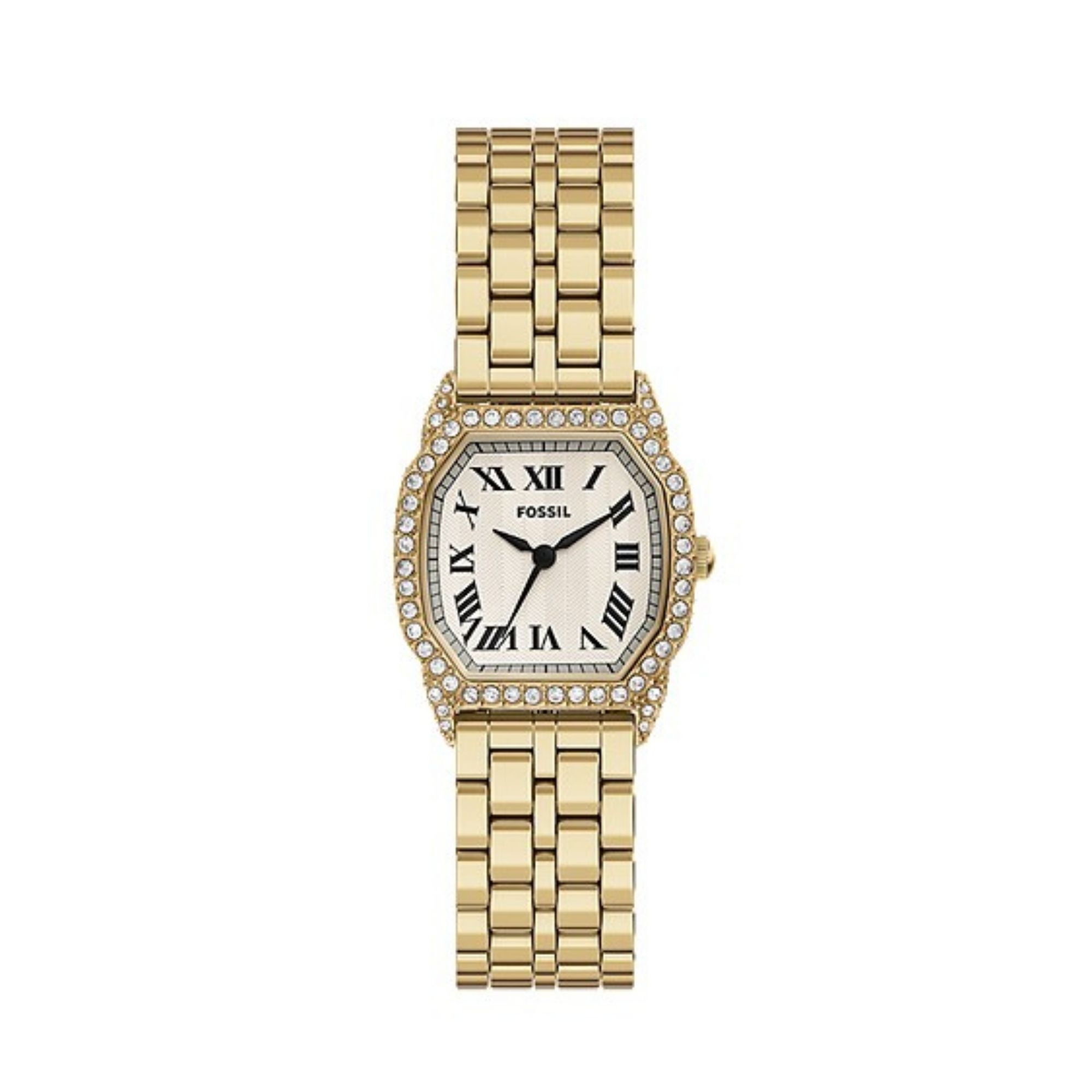 【FOSSIL】復古羅馬字 金色 鑲鑽 不鏽鋼 石英 女生 手錶 ES5489