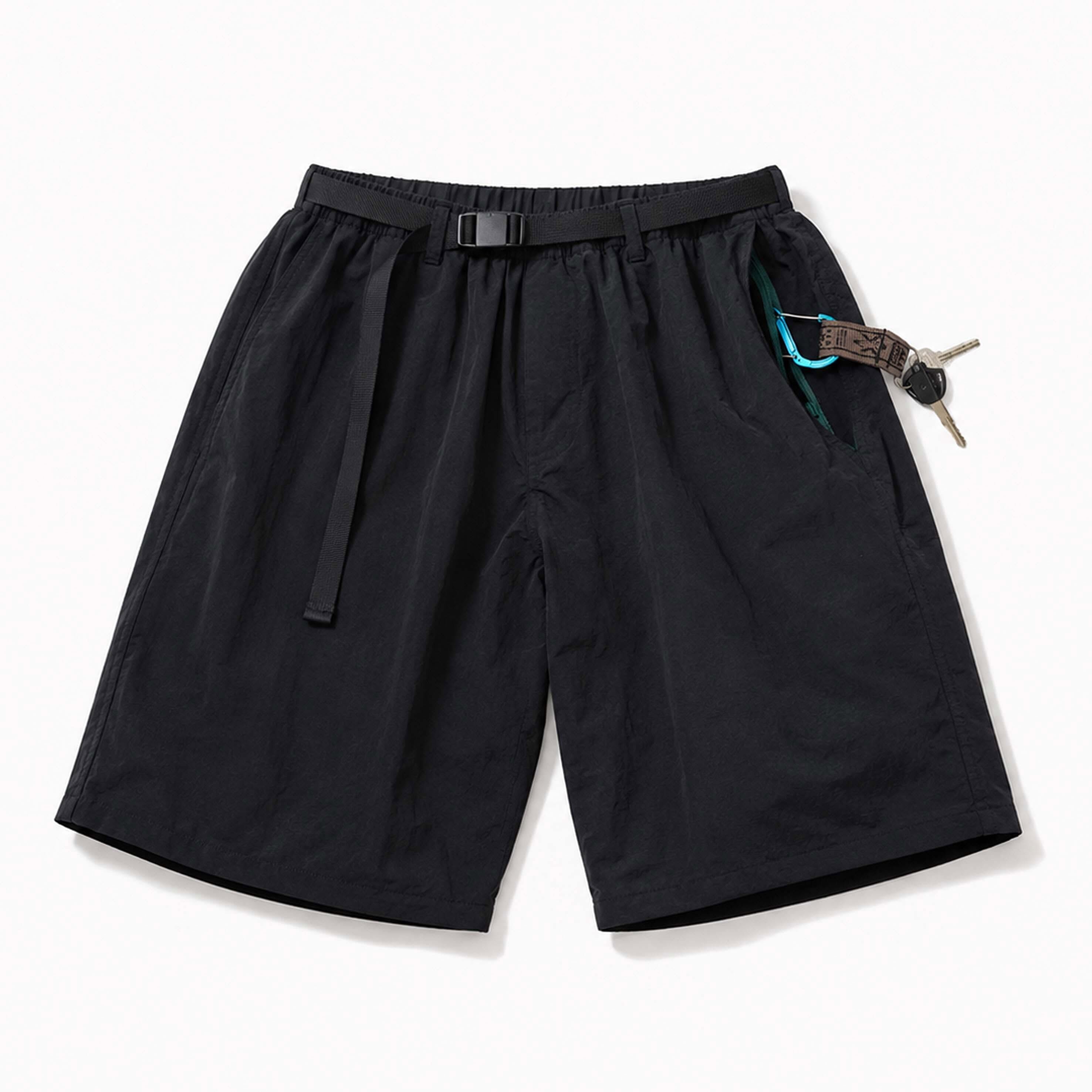 SIGHT - 【 Freedom Baggy Capri Short 】街頭機能自由者 寬版七分輕短褲  - 曜石黑