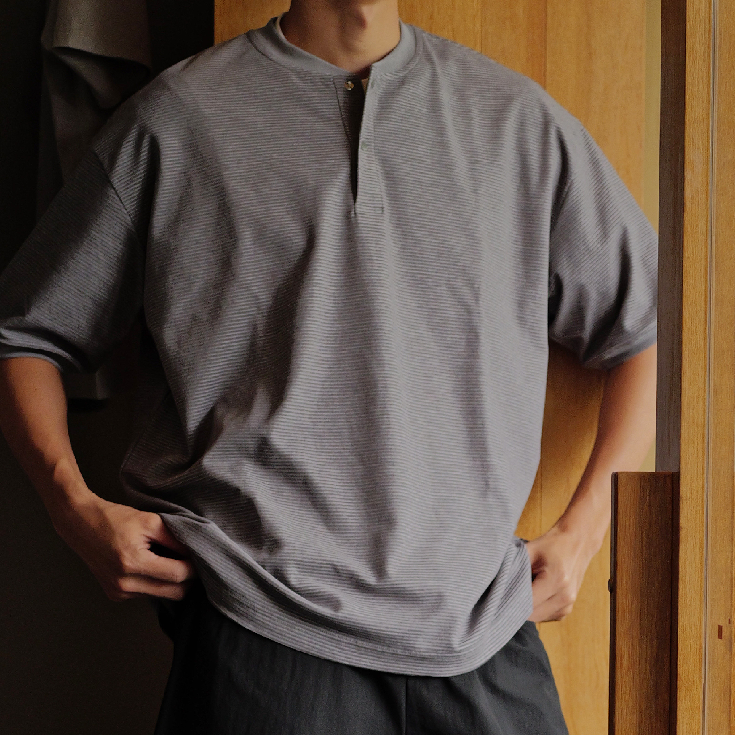 BOHRHOO Texture Henley tee 肌理條紋 亨利領短袖Tee [BH1166]