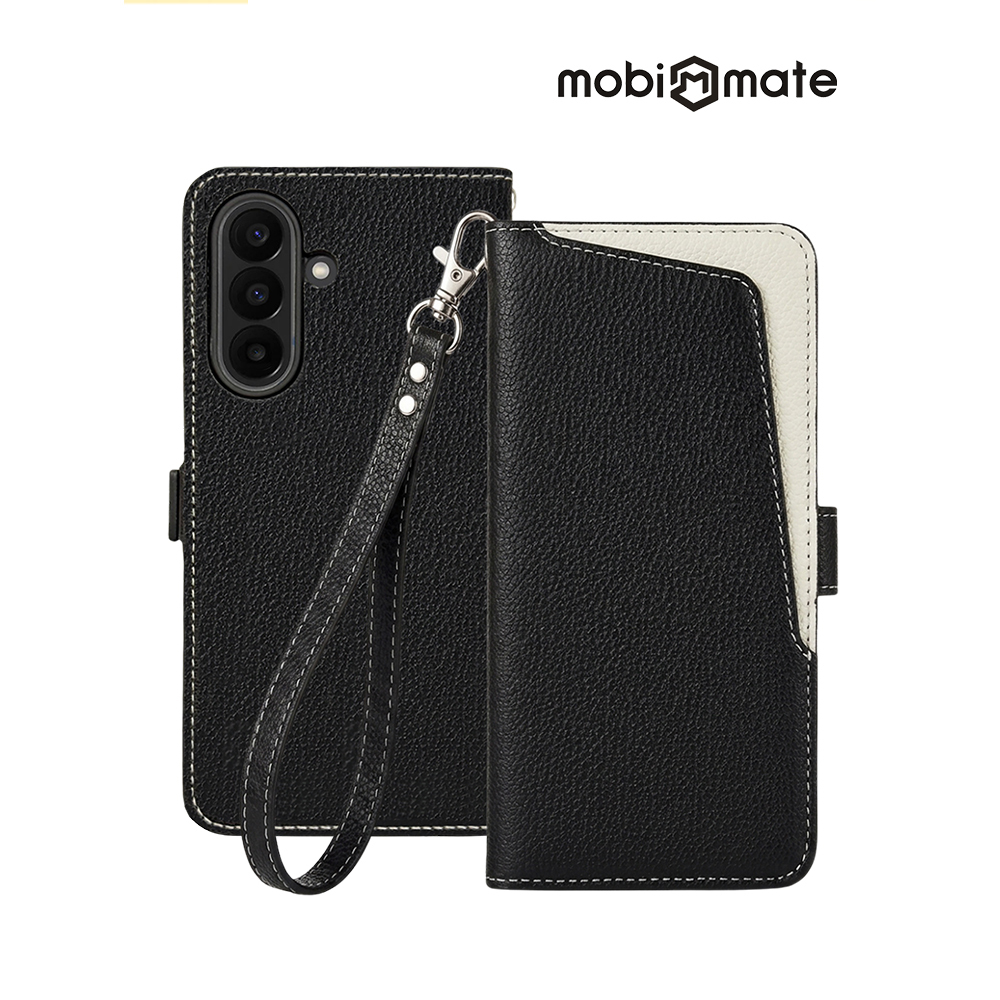 Mobi Mate 三星A27側掀站立式皮套-黑(手繩款)