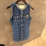 [S] CALVIN KLEIN MADDEN BLUE DENIM SLEEVELESS TRUCKER MINI DRESS, 47F761G-420 (SCK874)
