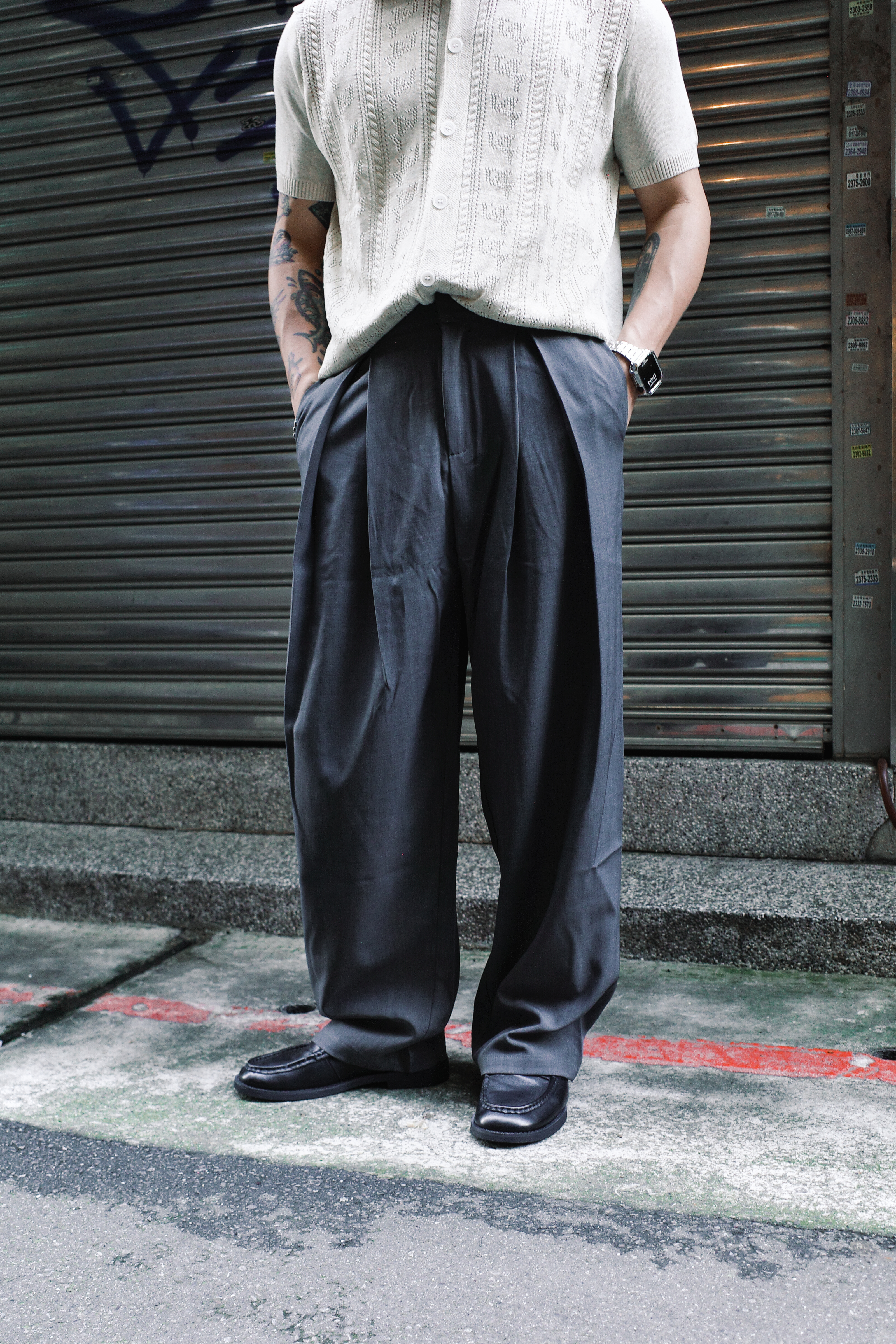 『Always_Good』混紡 打摺 壓皺 落地 西裝 長褲