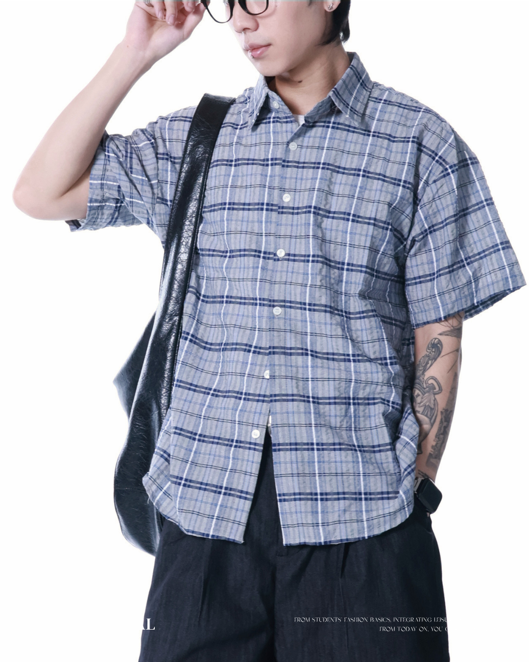OAP夏季格紋短袖襯衫