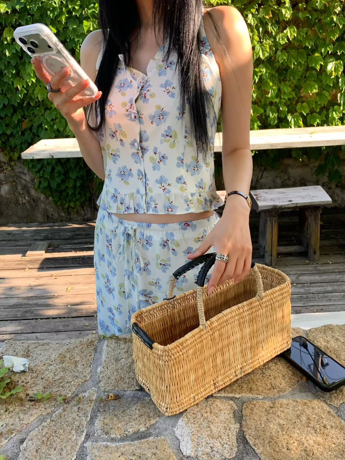 花朵繞頸背綁背心  長裙(分售)
