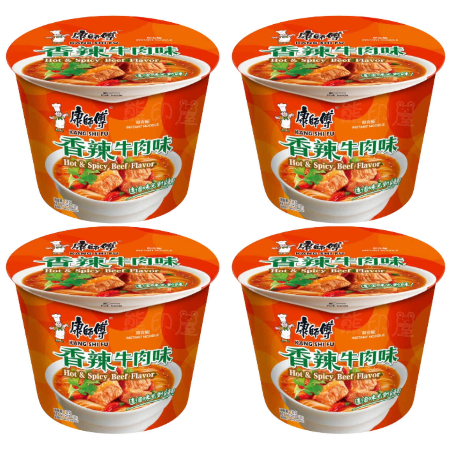 康師傅 香辣牛肉味即食碗麵108G X 4 (橙)