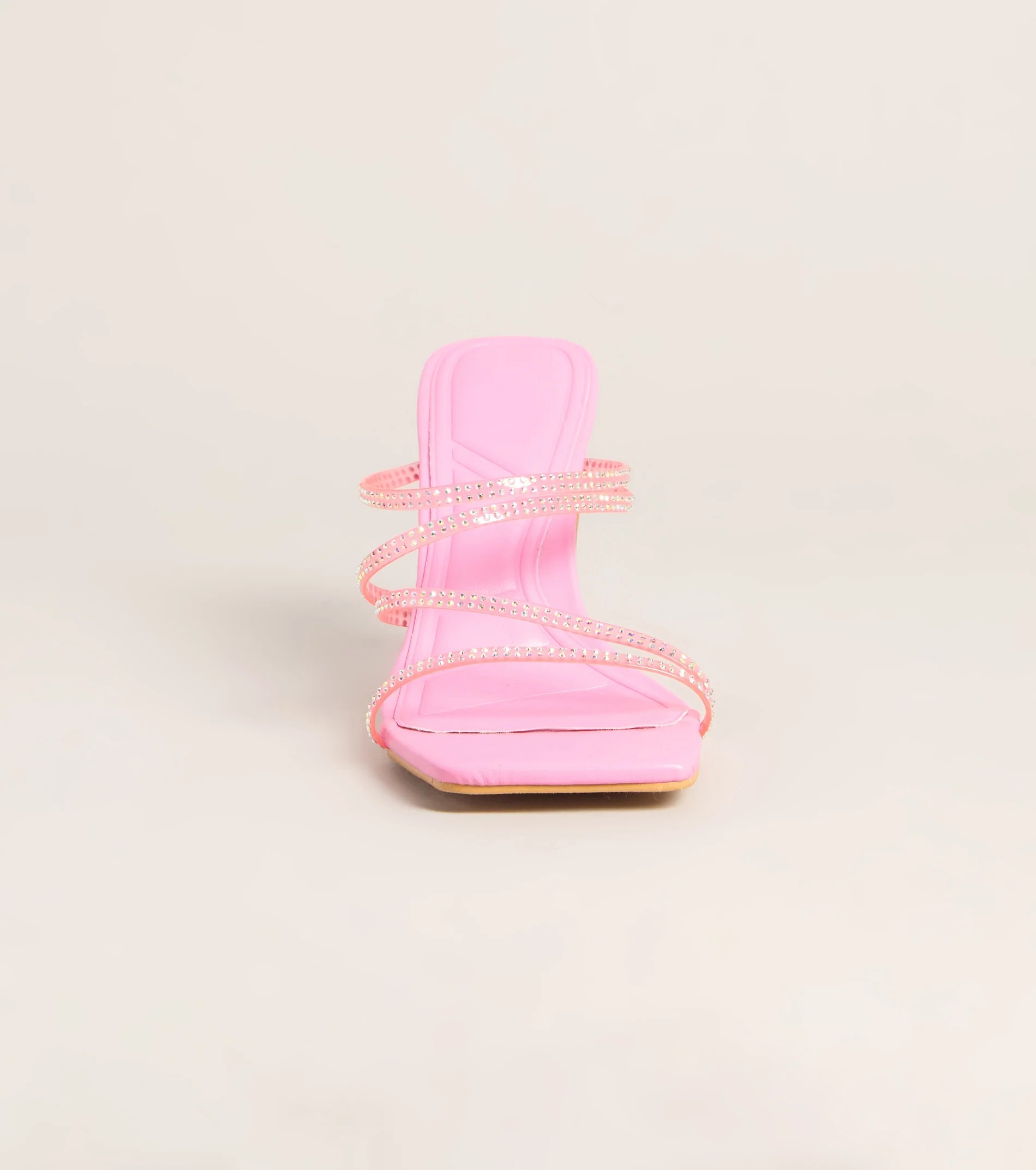 Baby pink粉紅色水鑽飾帶高跟鞋