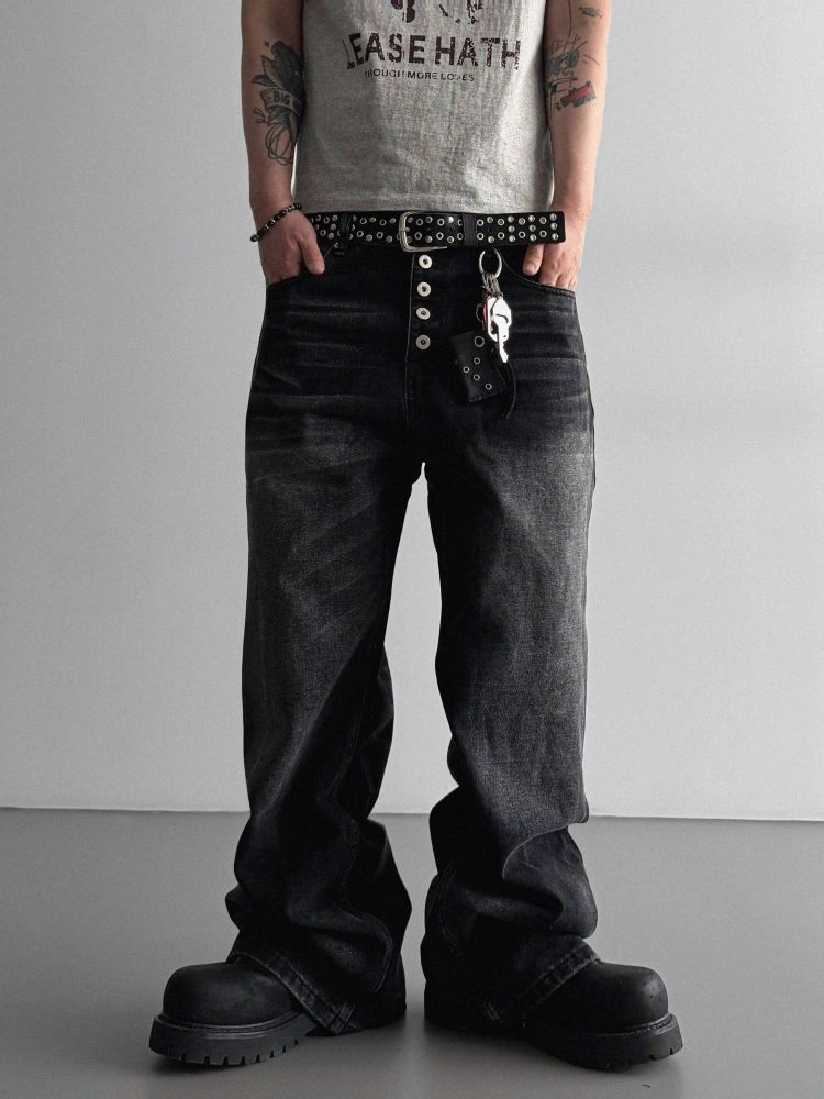 Button fly flare denim pants