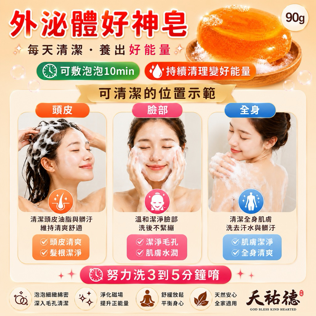 《天祐德》排煞解負能量淨化敷泡泡美麗神皂‼️這顆超強