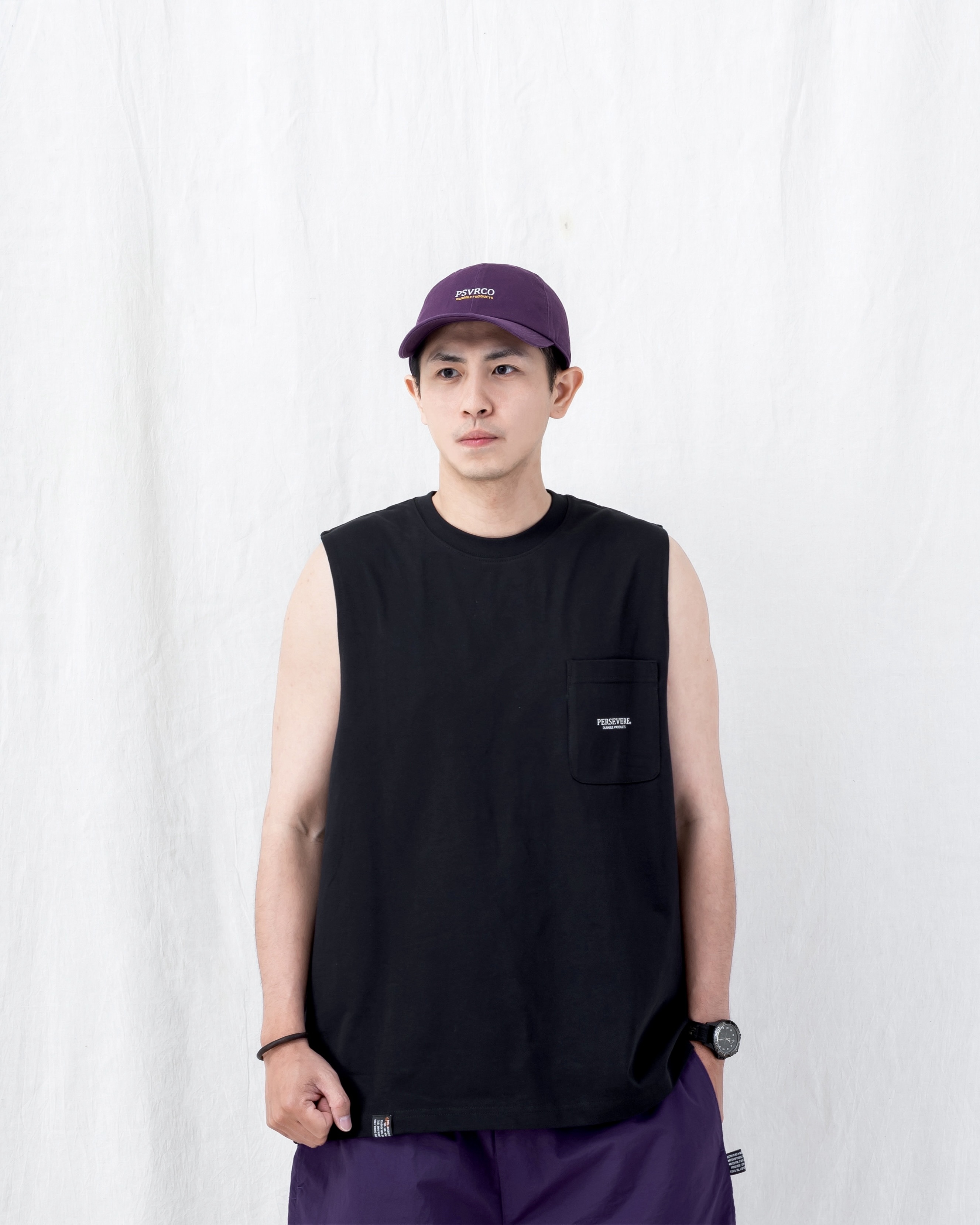 Persevere Wide Shoulder Pocket Tank Top 背心 黑色
