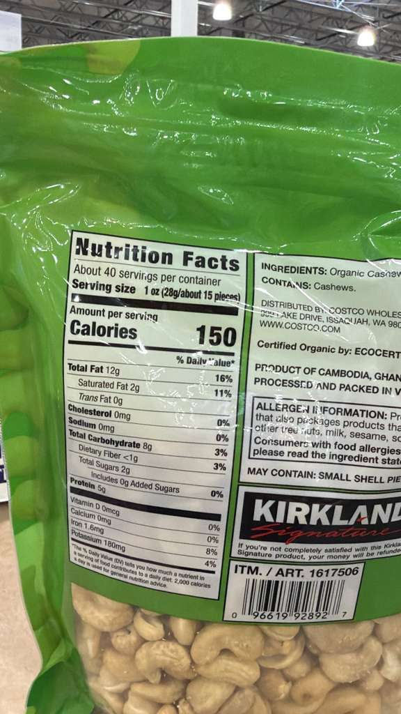 BC090 Kirkland Signature 有機無鹽生腰果 1.13KG EXP:2026.12