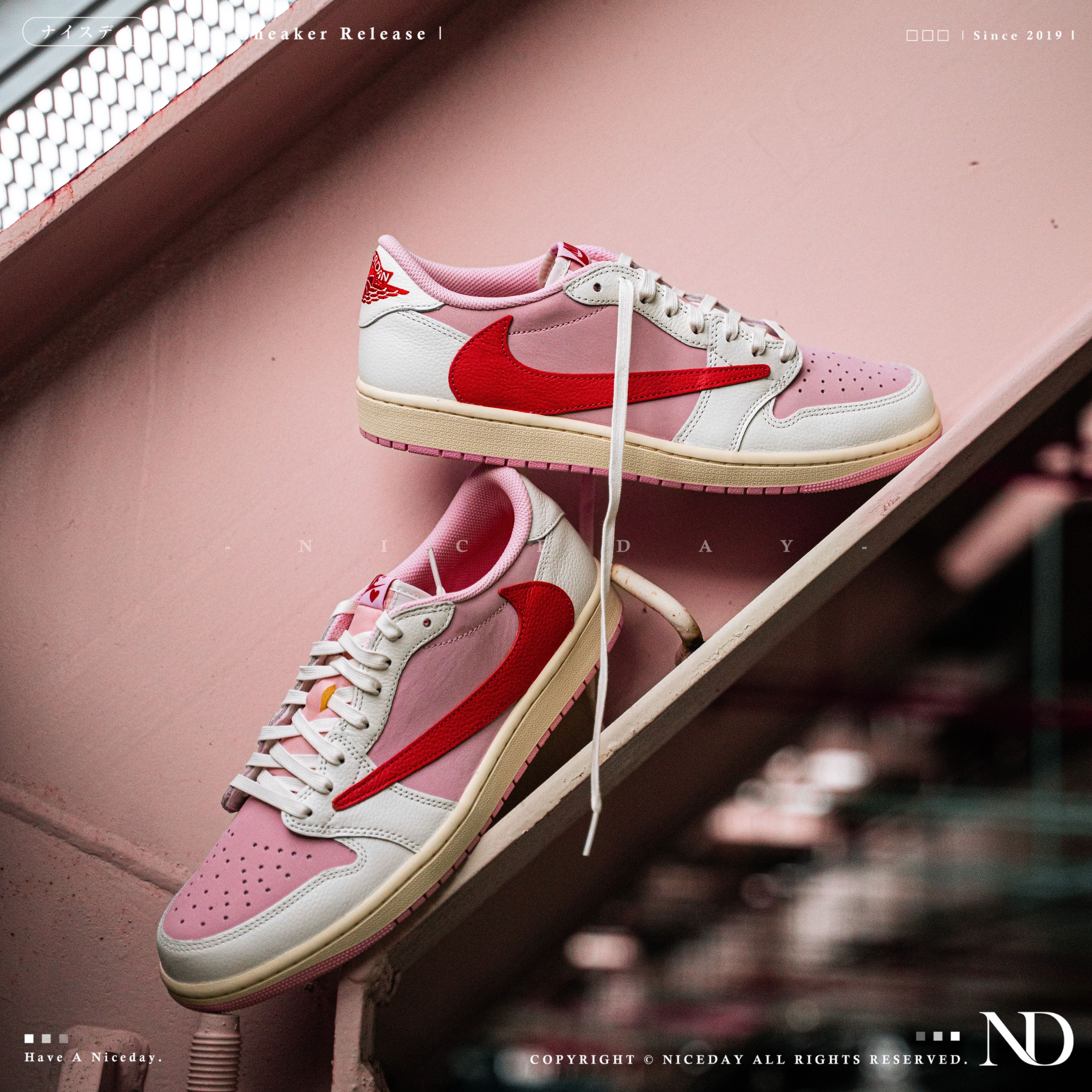 NICEDAY 代購 Travis Scott x Air Jordan 1 倒勾 粉 粉色 倒鉤 聯名 TS 粉白 粉勾 IQ7604-101