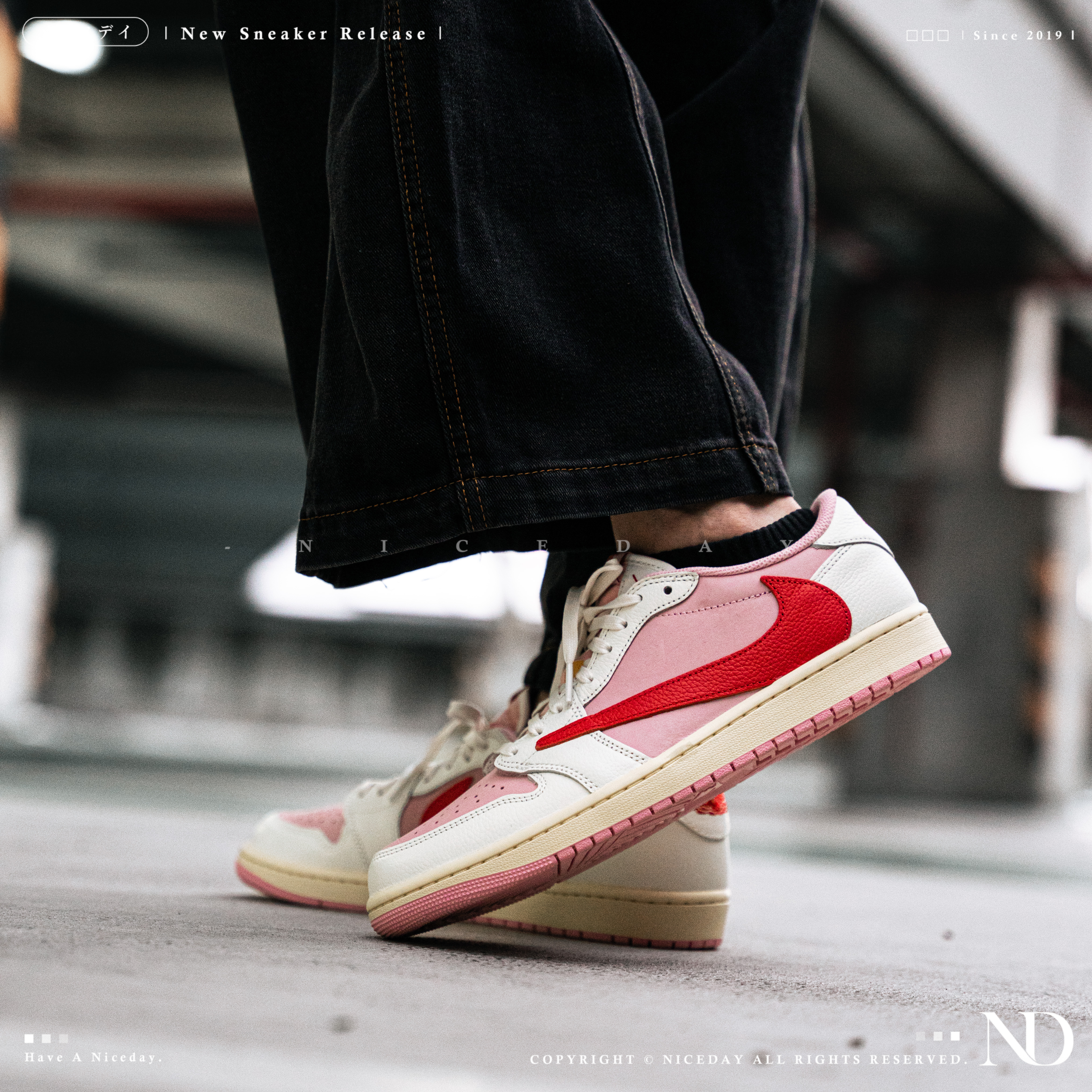 NICEDAY 代購 Travis Scott x Air Jordan 1 倒勾 粉 粉色 倒鉤 聯名 TS 粉白 粉勾 IQ7604-101