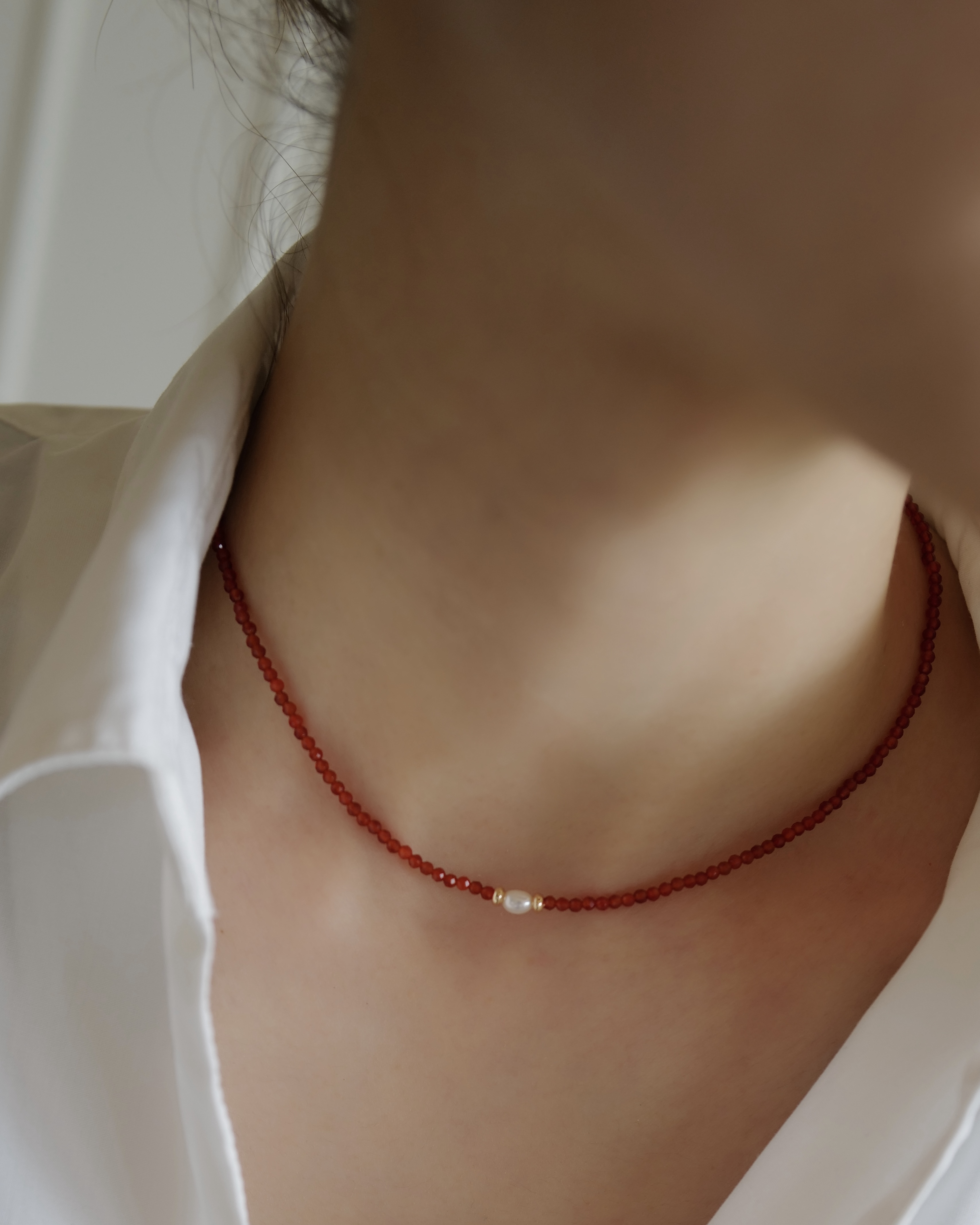 Aura Red Carnelian｜紅瑪瑙單顆珍珠項鏈