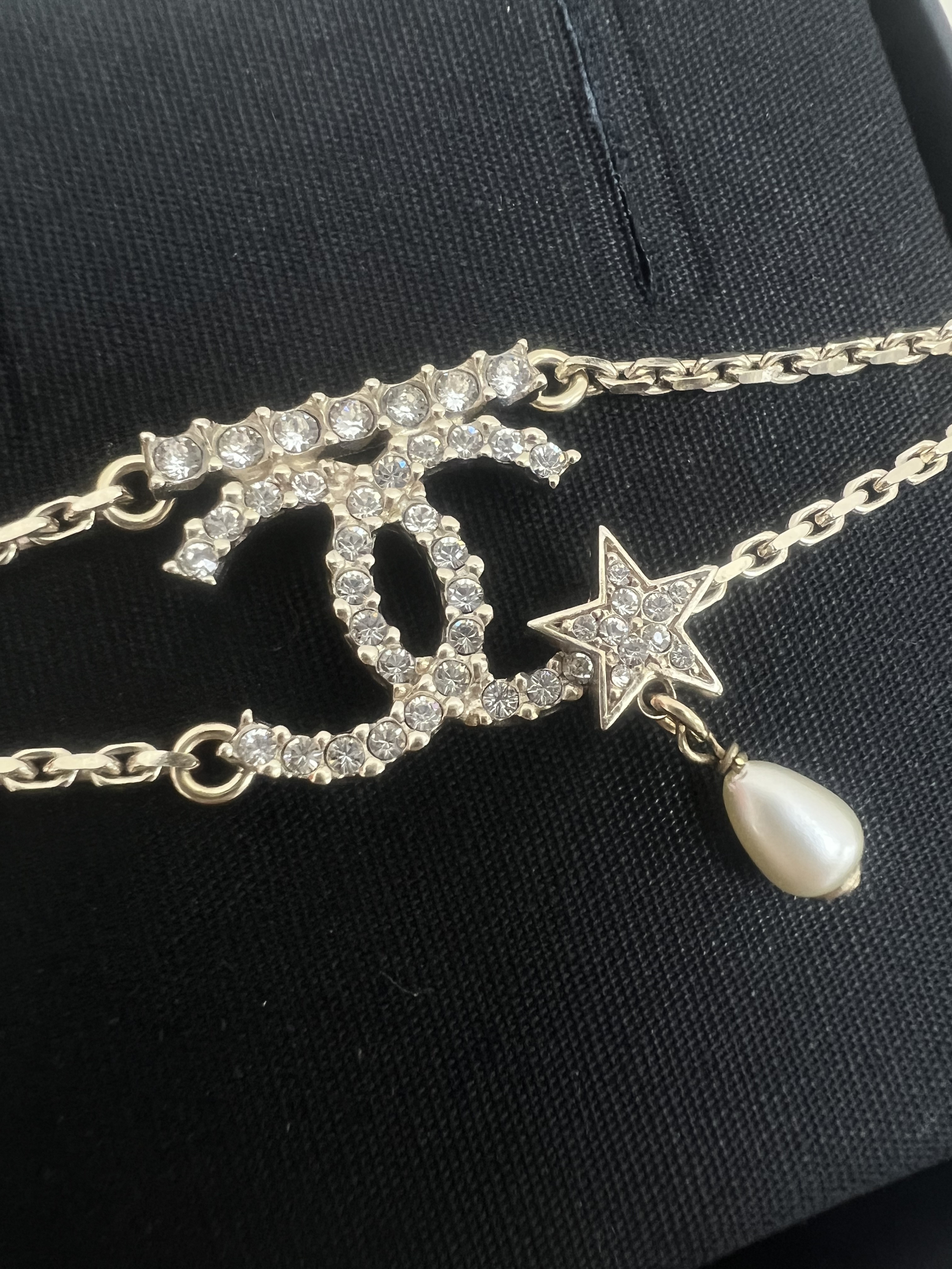 Chanel 22s crystal pearl drop double bracelet