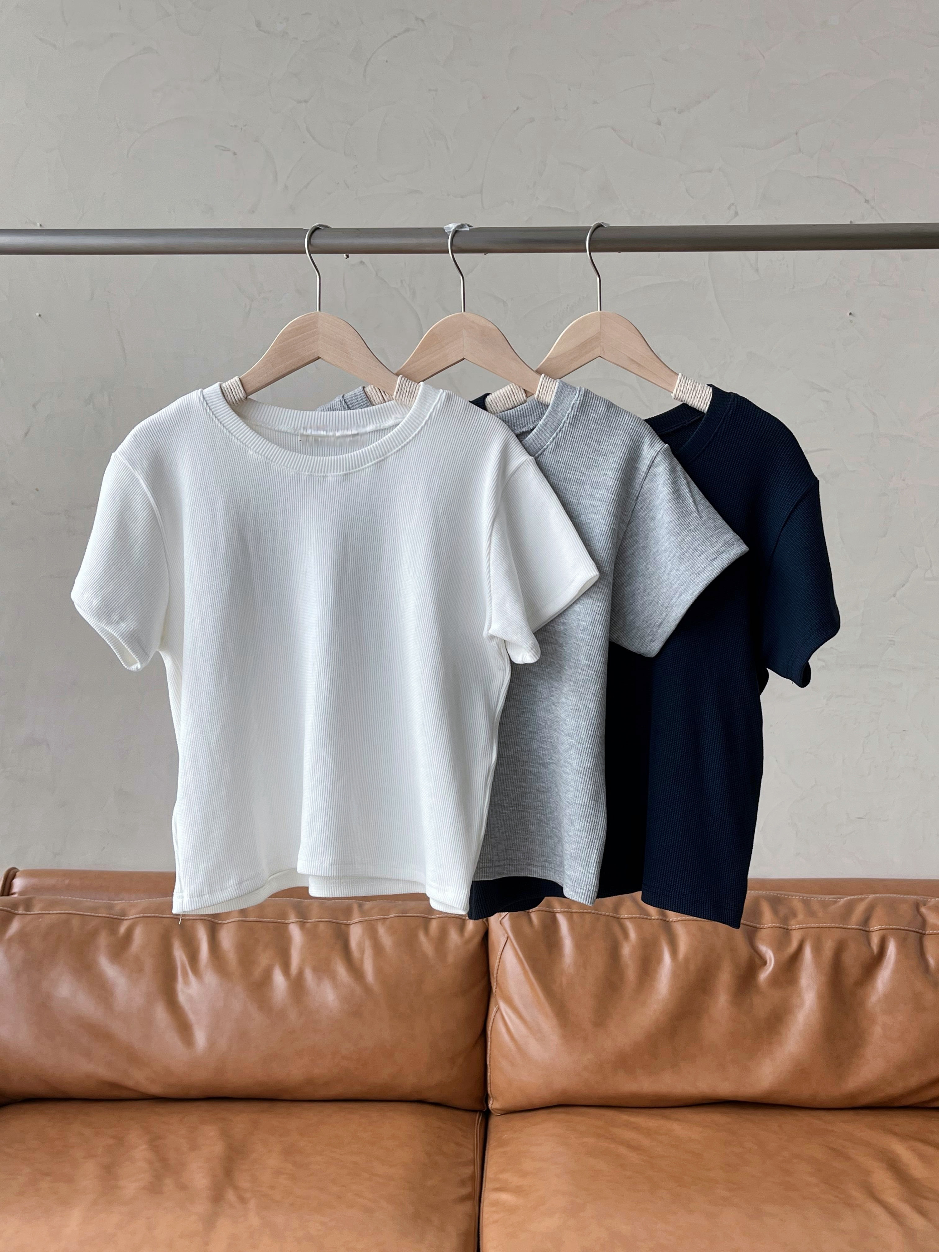 KR587 基本純色窩夫圓領TEE-3色