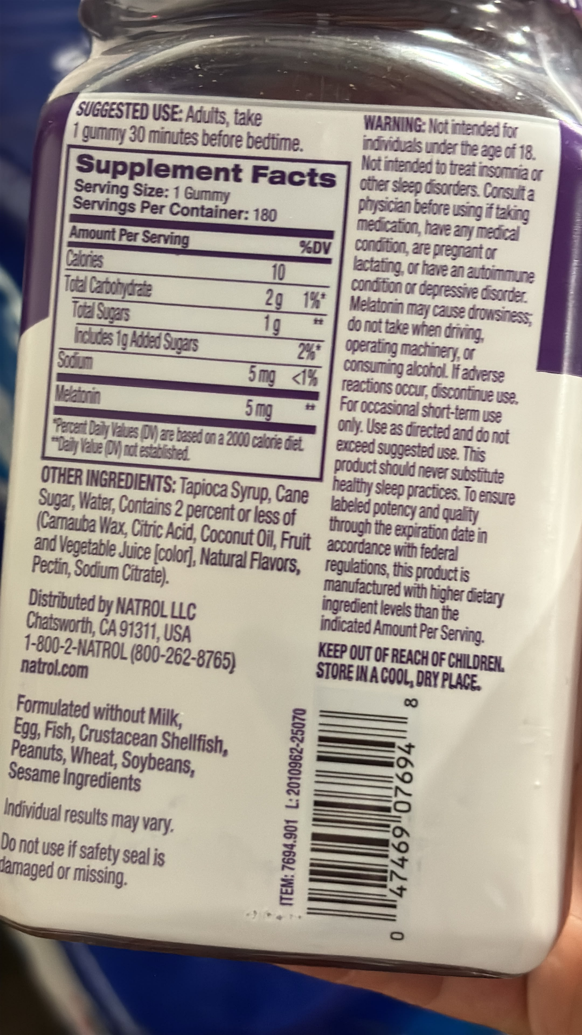 BC166 Natrol Melatonin 褪黑激素5mg助眠軟糖180粒 exp:2027.04