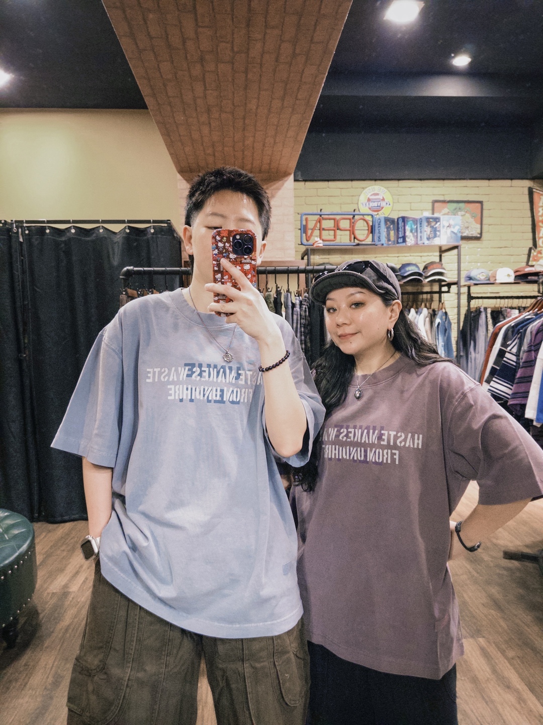 Vintage重影標語水洗短TEE