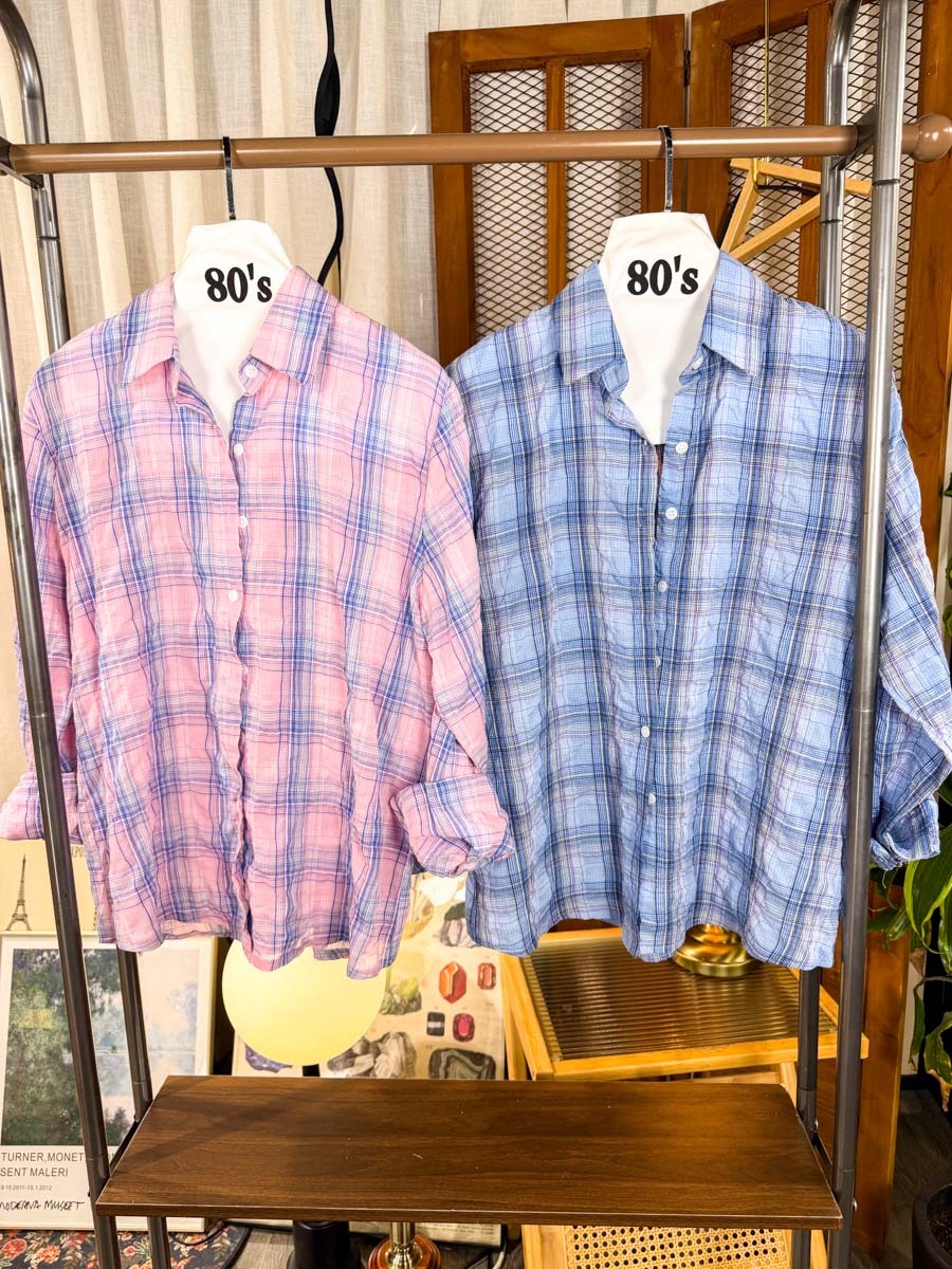 【多買多優惠】全開胸扣鈕．格仔 縐縐麻棉料TOP【不設退換】