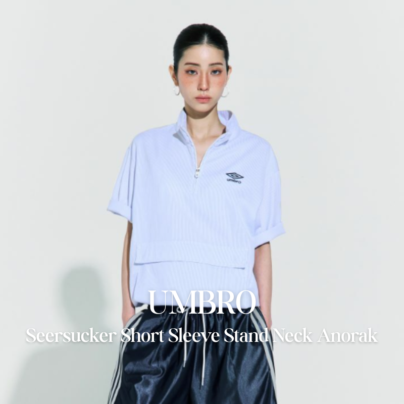 【代購】UMBRO Seersucker Short Sleeve Stand Neck Anorak 泡泡紗半拉鍊立領上衣 韓系機能短袖