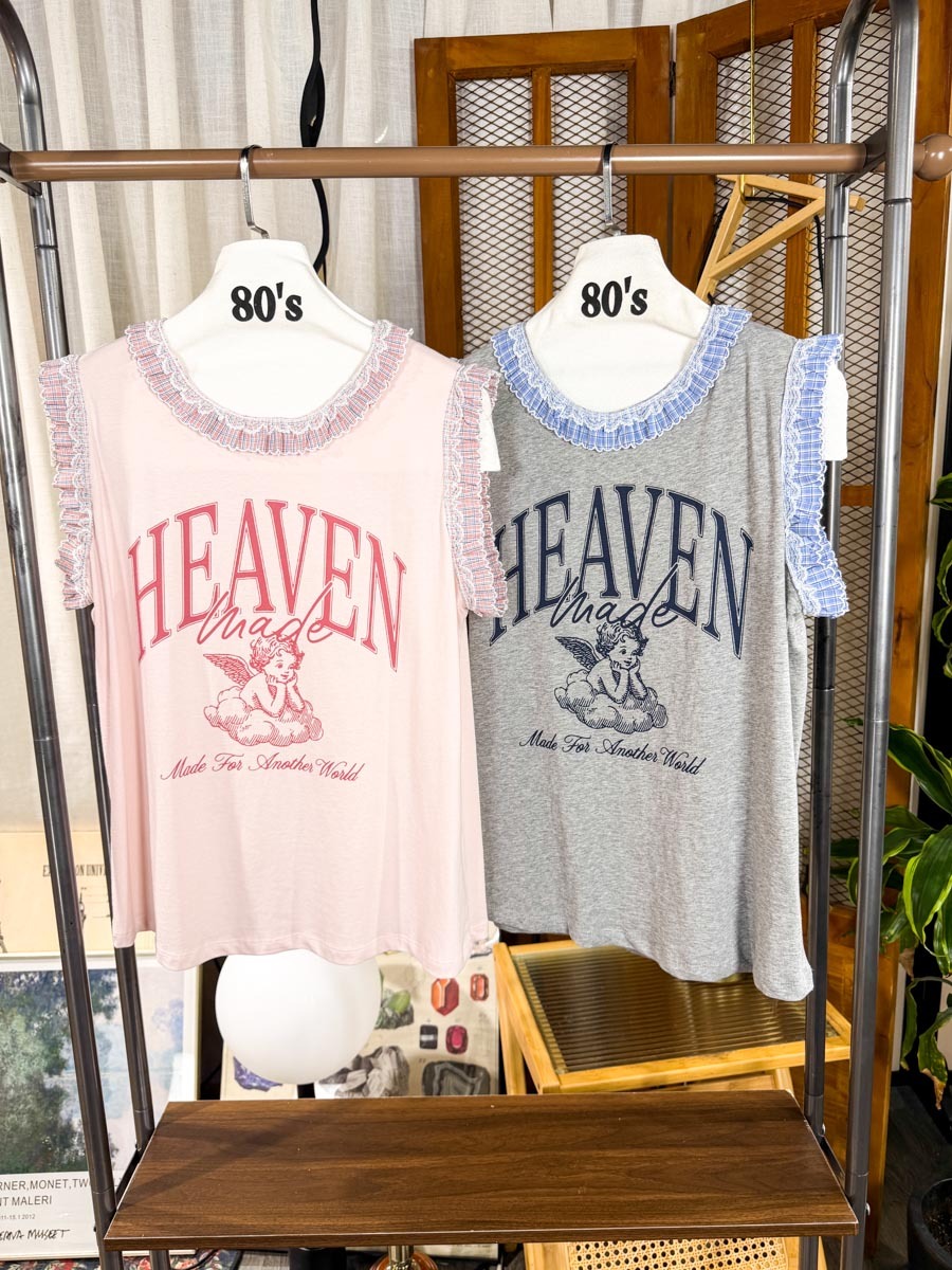 【多買多優惠】領位 夾位 格仔 LACE RUFFLE邊．英文字PRINT．COTTON料TOP【不設退換】
