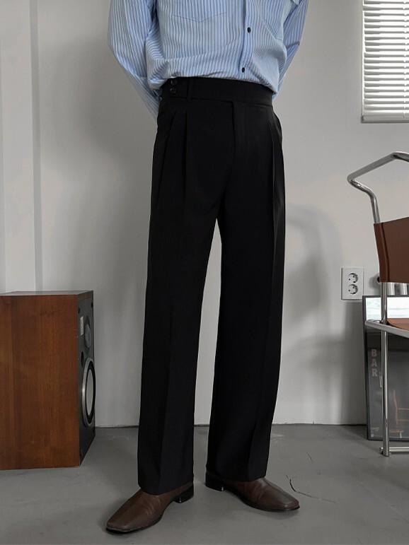Belted Pintuck Wide Slacks