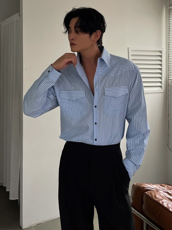 Double Pocket Western Stripe Shirt