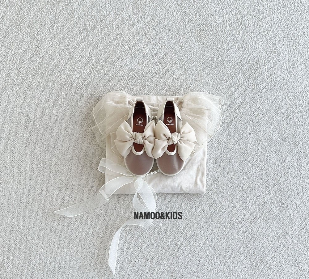 正韓夏Namookids 甜美薄紗雪紡蝴蝶結平地鞋