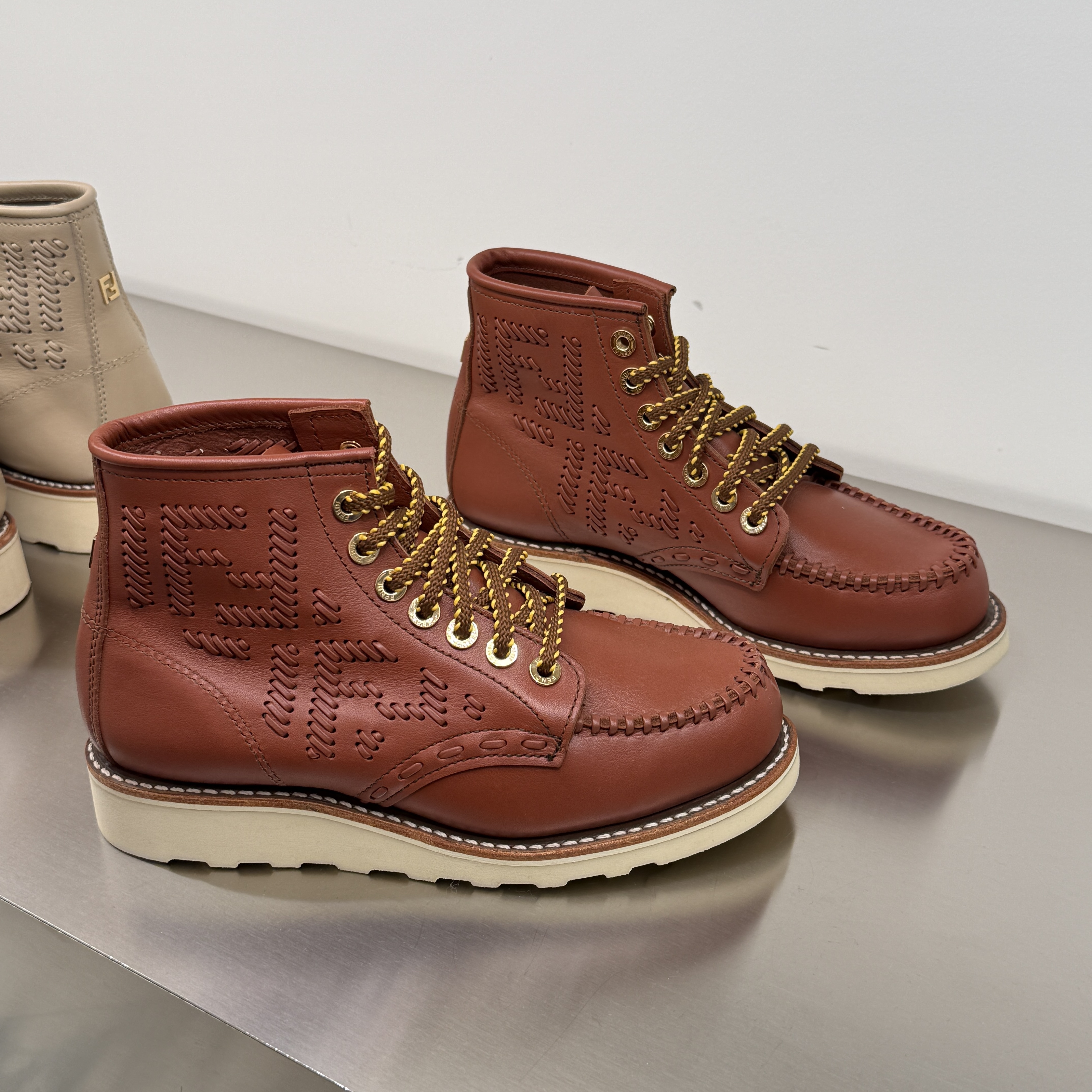 Fendi x Red Wing women leather booties boots brown