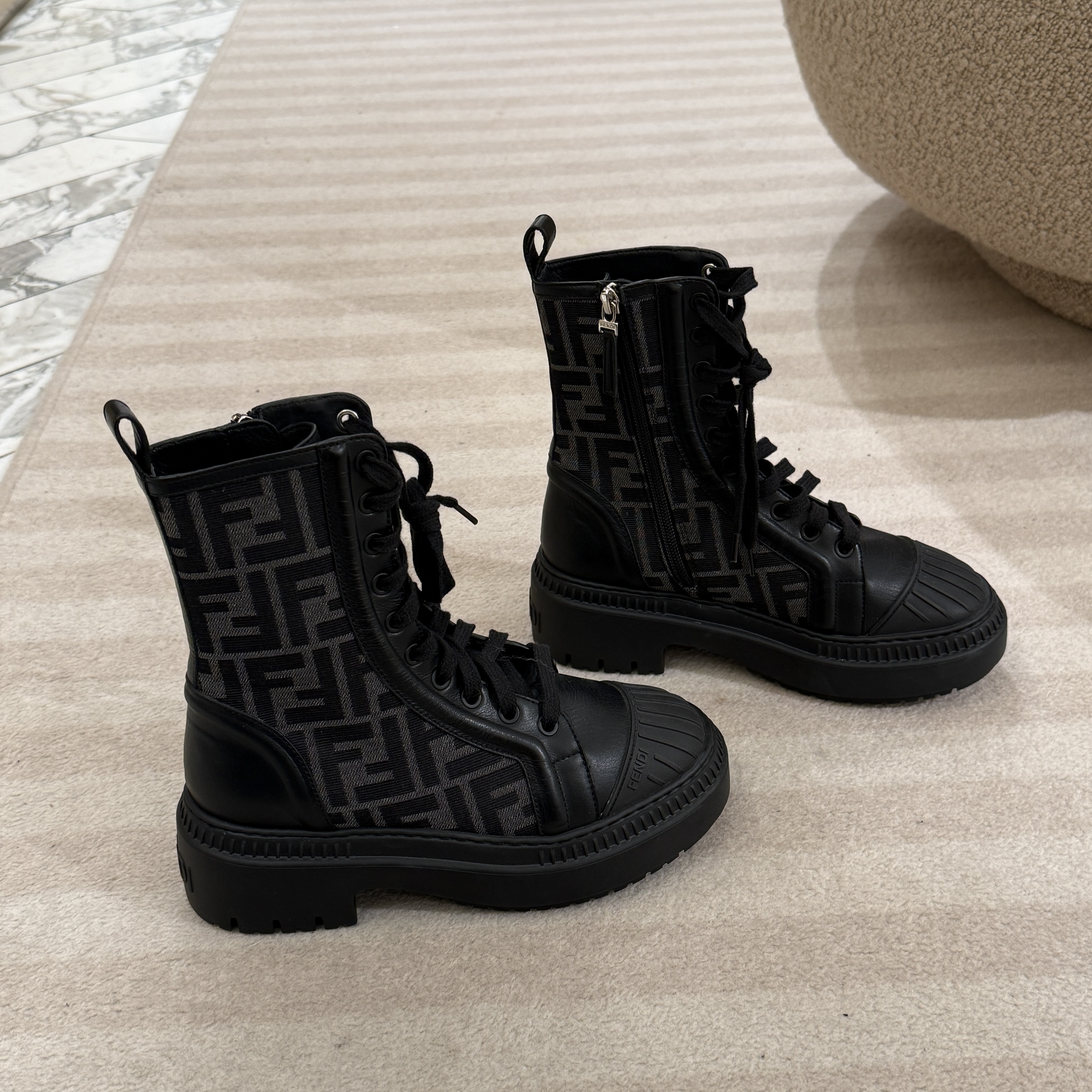 Fendi Domino FF motif biker boots Black