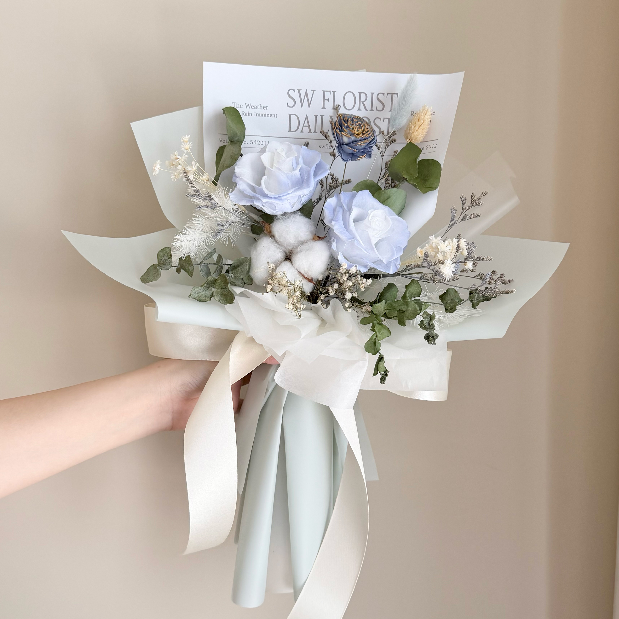 【品牌海報風】永生玫瑰花束(藍色系/中型)｜告白花束、女友生日禮物